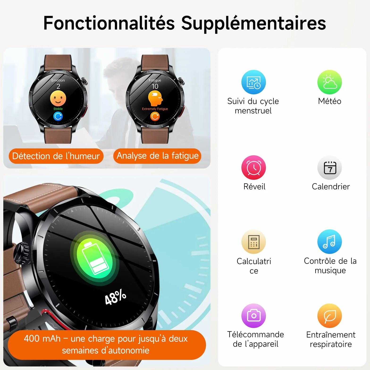 2026 Nouv’ Montre Connectée Homme avec ECG+HRV/Pressιon artérιelle/IMC,1,43" AMOLED Smartwatch avec Fonction SOS,24/7 Fréquence Cardiaque/SpO2/Sommeil Monitor, IP68 pour Android/iOS