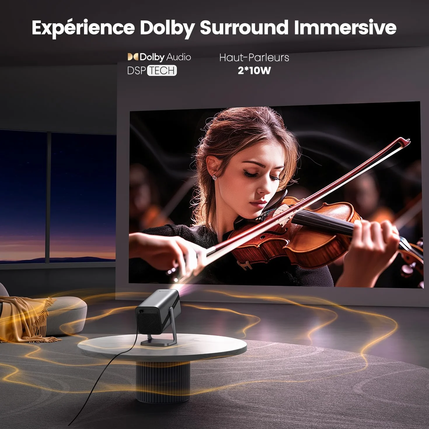 Vidéoprojecteur 4K【Netflix Ready/Dolby】 Auto Focus/Keystone 30000 Lumens Projecteur Portable 4K Courte Focale, Rotatif 360° Rétroprojecteur WiFi6 Bluetooth FHD 1080P Zoom 50% Projecteur Home Cinéma