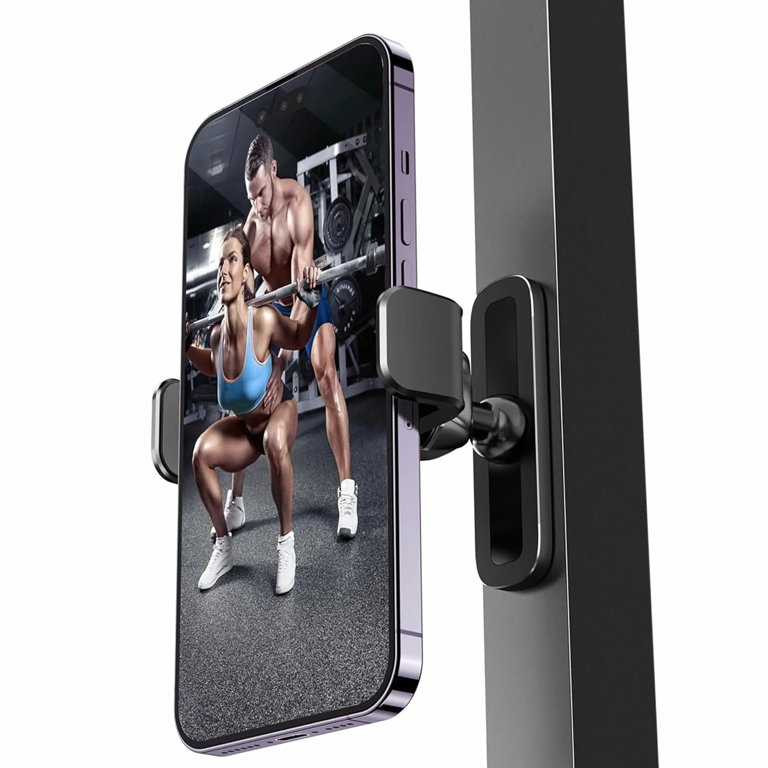 Support magnétique téléphone portable réglable 360° pour salle de sport, compatible smartphones 4,7-6,5", noir