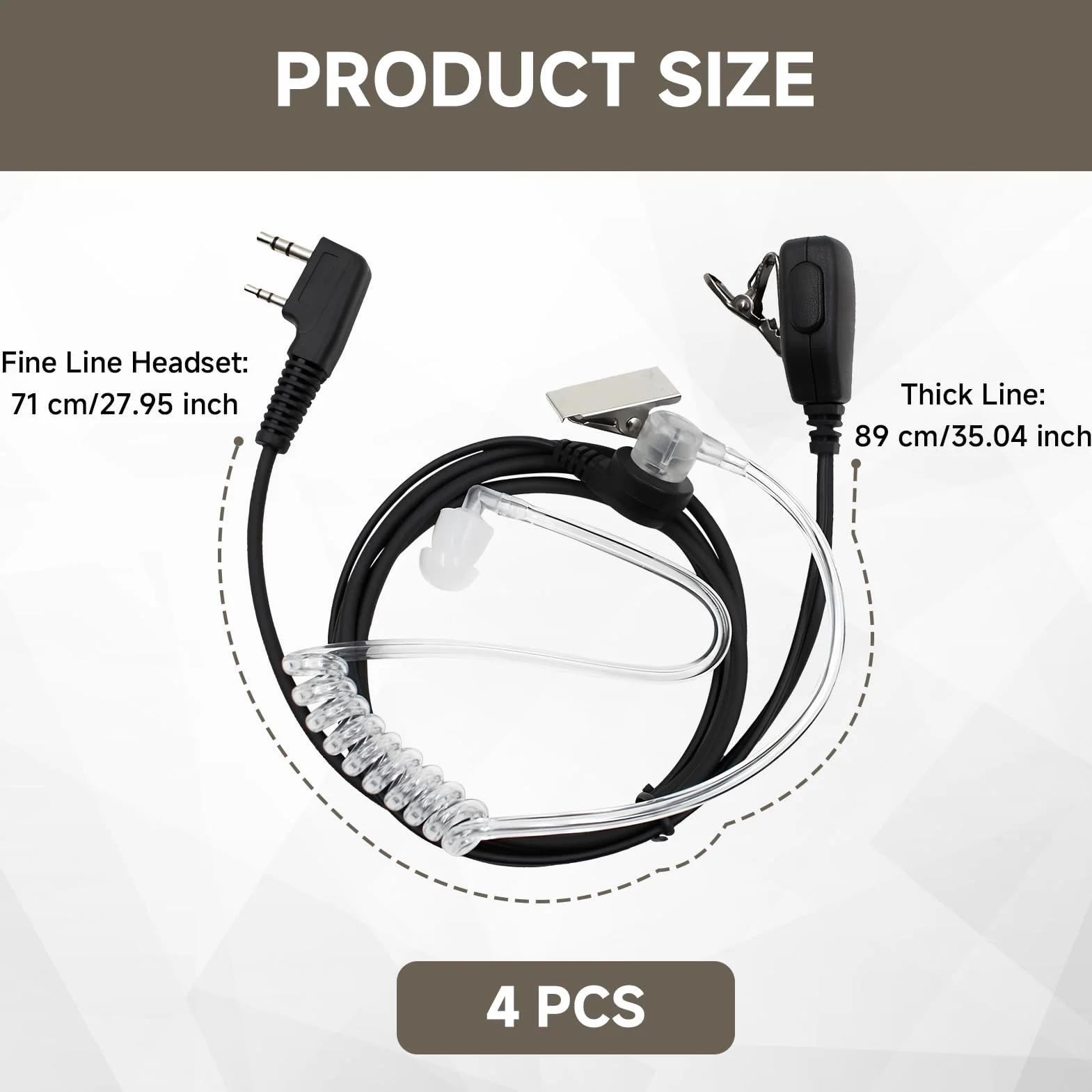 Oreillette Talkie Walkie, 4 Pièces Oreillette Compatible avec BAOFENG, Oreillette Talkie Walkie pour BAOFENG, Oreillette Radio Bidirectionnelle Kenwood, UV5R 888S RT24 RT27 HESENATE HT999-150CM