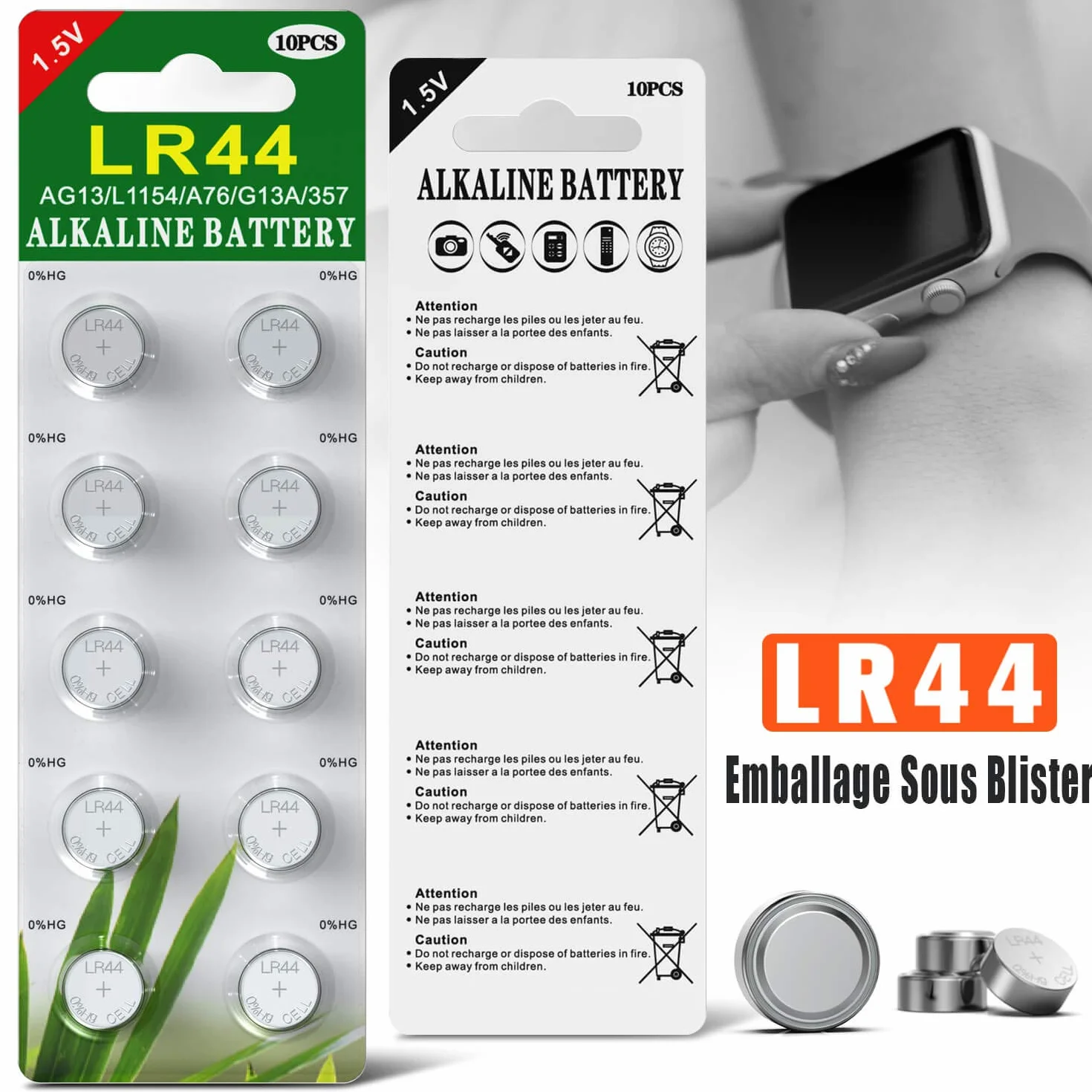 Blister 20 Piles AG13 LR44 LR1154 357 sans Mercure