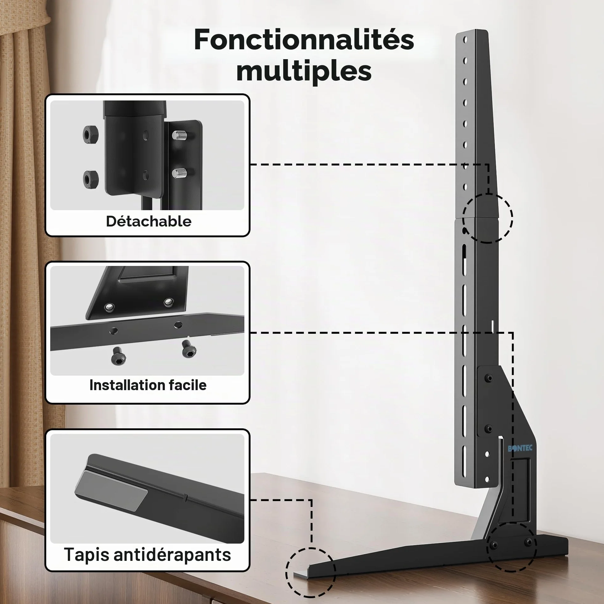 BONTEC Support TV sur Pied pour Téléviseurs 22-65 Pouces, Pied TV Universel avec Hauteur Ajustable, Capacité de Charge 50kg, Design Stable et Durable, Max. VESA 800x400mm