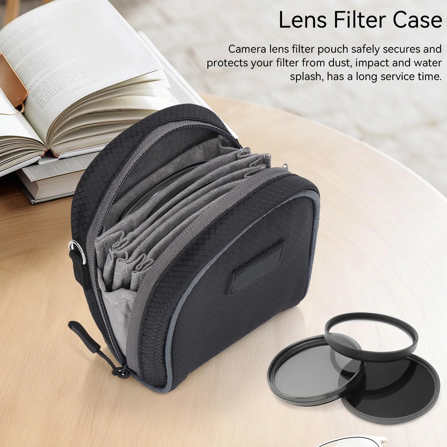 Sac de Filtre d'objectif à Coque Rigide à 8 Poches jusqu'à 95 mm, Étui de Filtre pour Objectif,étui de Filtre d'objectif étui de Filtre d'appareil Photo avec bandoulière pour Filtre de Photographie