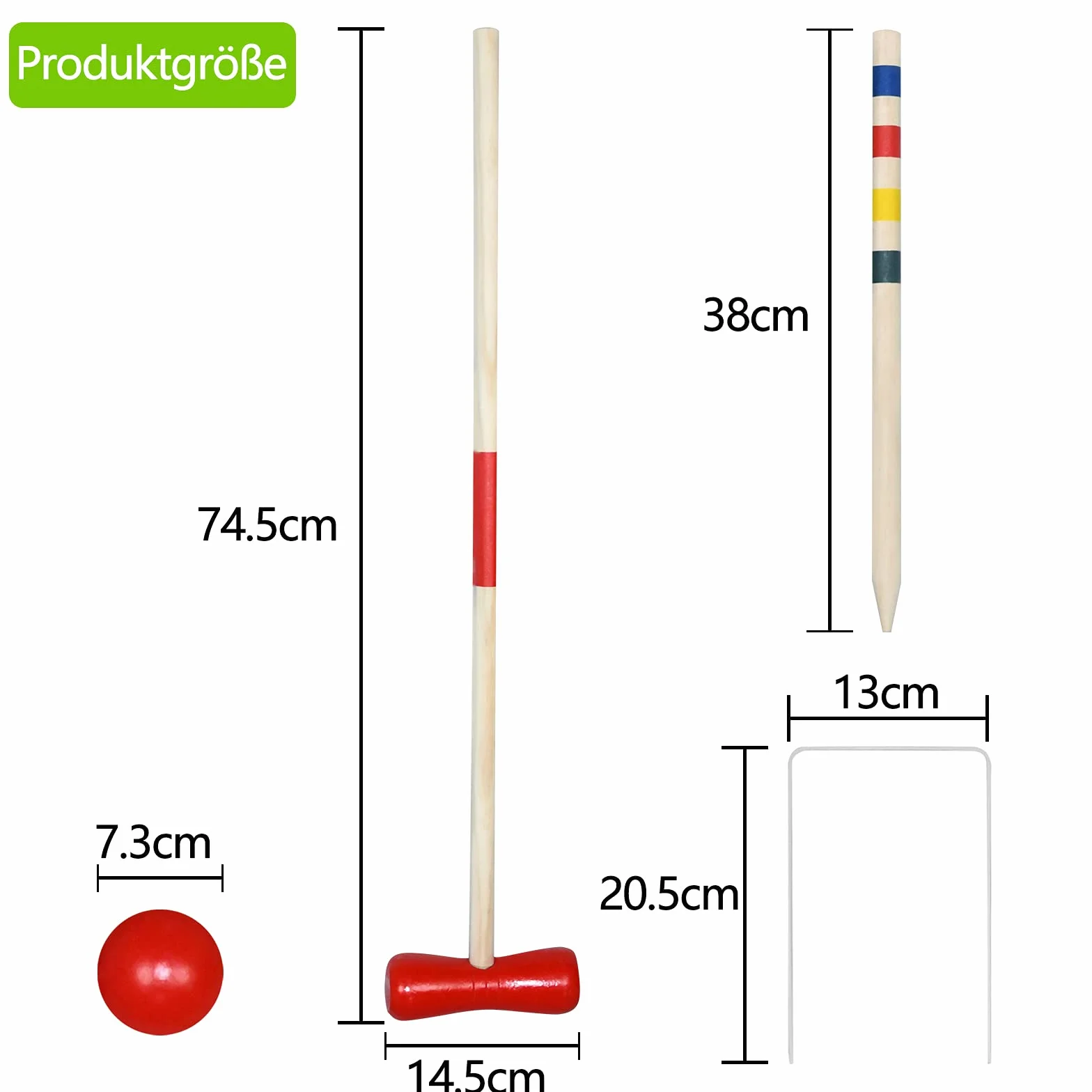 XMTECH Jeu de croquet en bois pour 4 joueurs - Kit complet avec piquets, enrouleurs et balles
