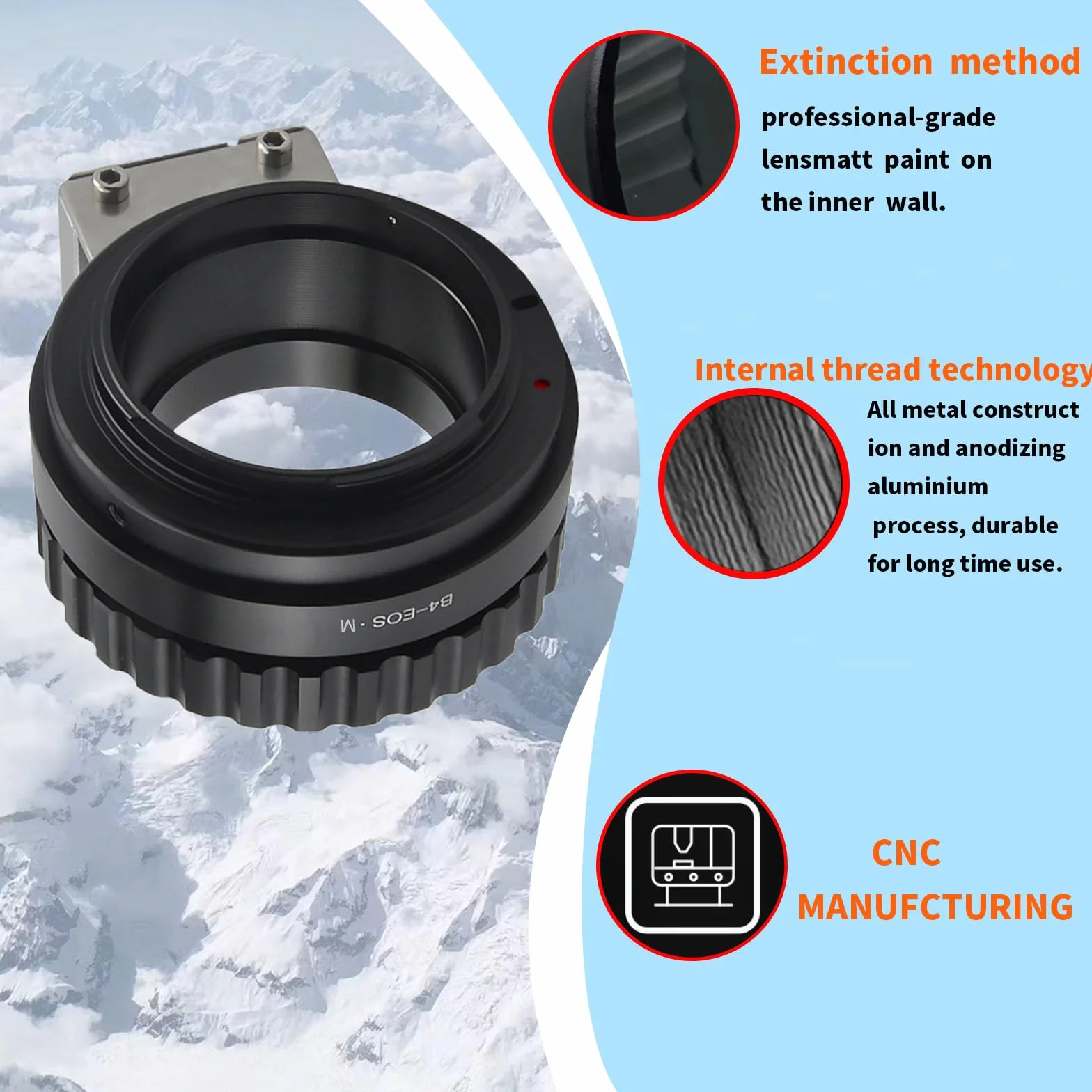 Adaptateur d'objectif B4-EF M compatible avec objectif B4 2/3" Broadcast Grade Mount et pour appareil photo EOS-M (monture EF-M) EF M M2 M3 M5 M6 M10 M50 M100. Avec support trépied