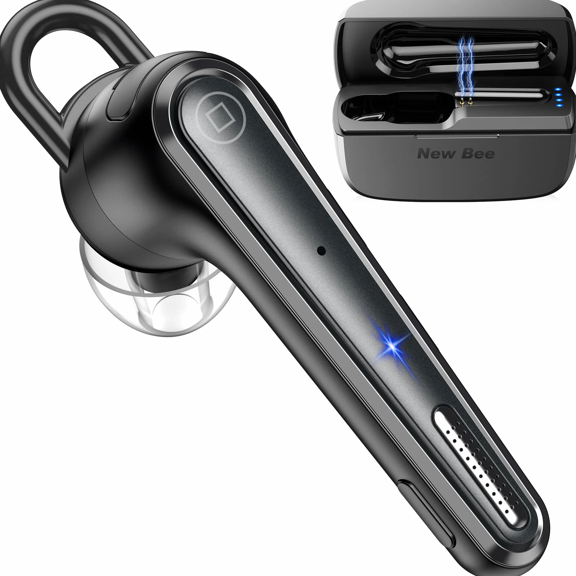 New Bee oreillette Bluetooth sans Fil V5.1 avec 50 Heures d'autonomie, kit Main Libre Ultra-léger avec Annulation du Microphone ENC, Connexion à Deux appareils pour Conduite/Affaires