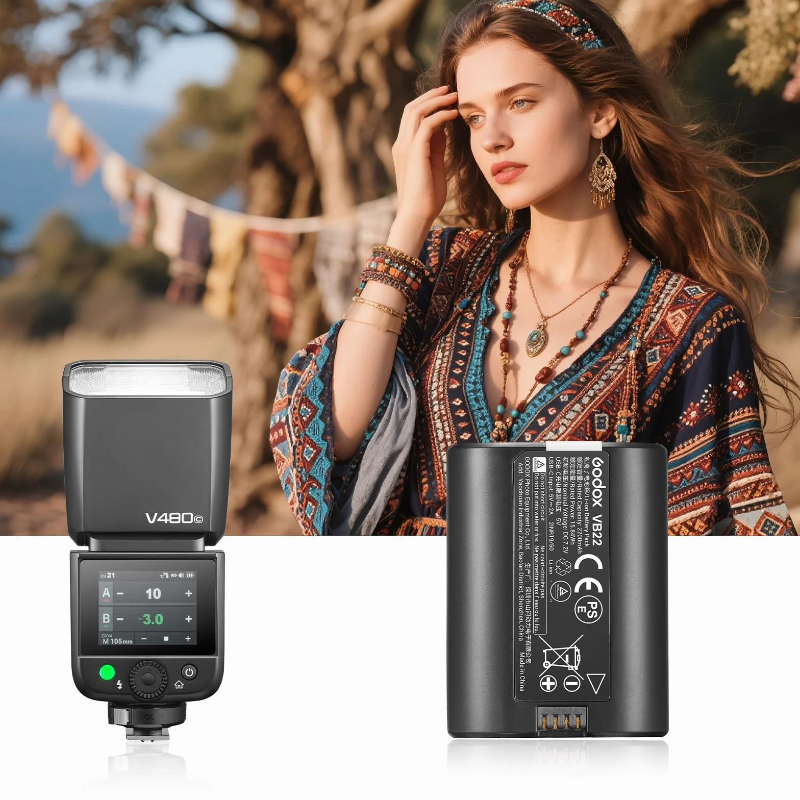 Godox VB22 Batterie Lithium Battery 7,2 V 2200 mAh Compatible avec Les Flashs D'appareil Photo V480 et V350