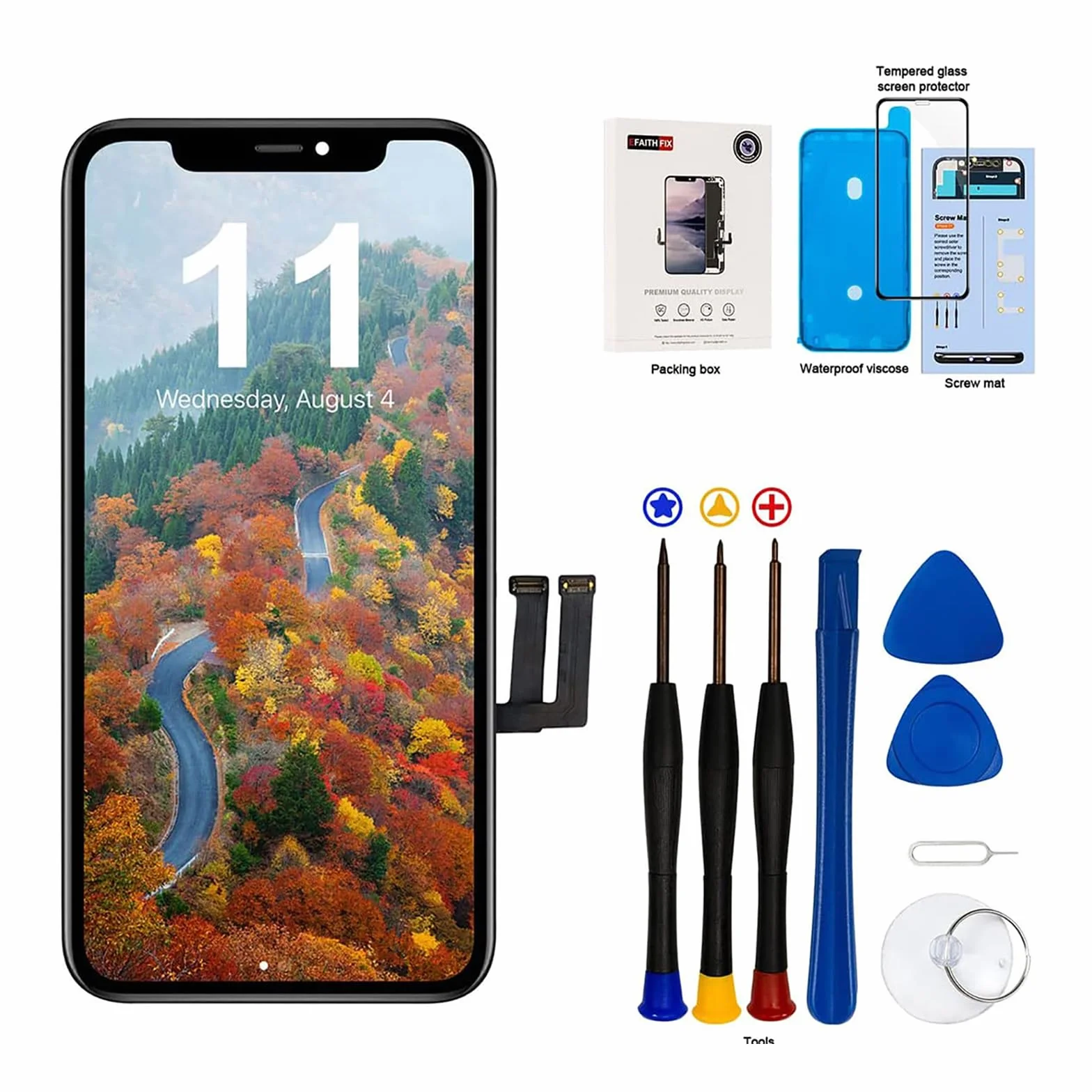 EFaith Ecran pour iPhone 11 de Rechange 6.1" Écran Full HD LCD Tactile Digitizer Assembly avec Kit De Réparation Complet, Protecteur D'écran (11 Noir)