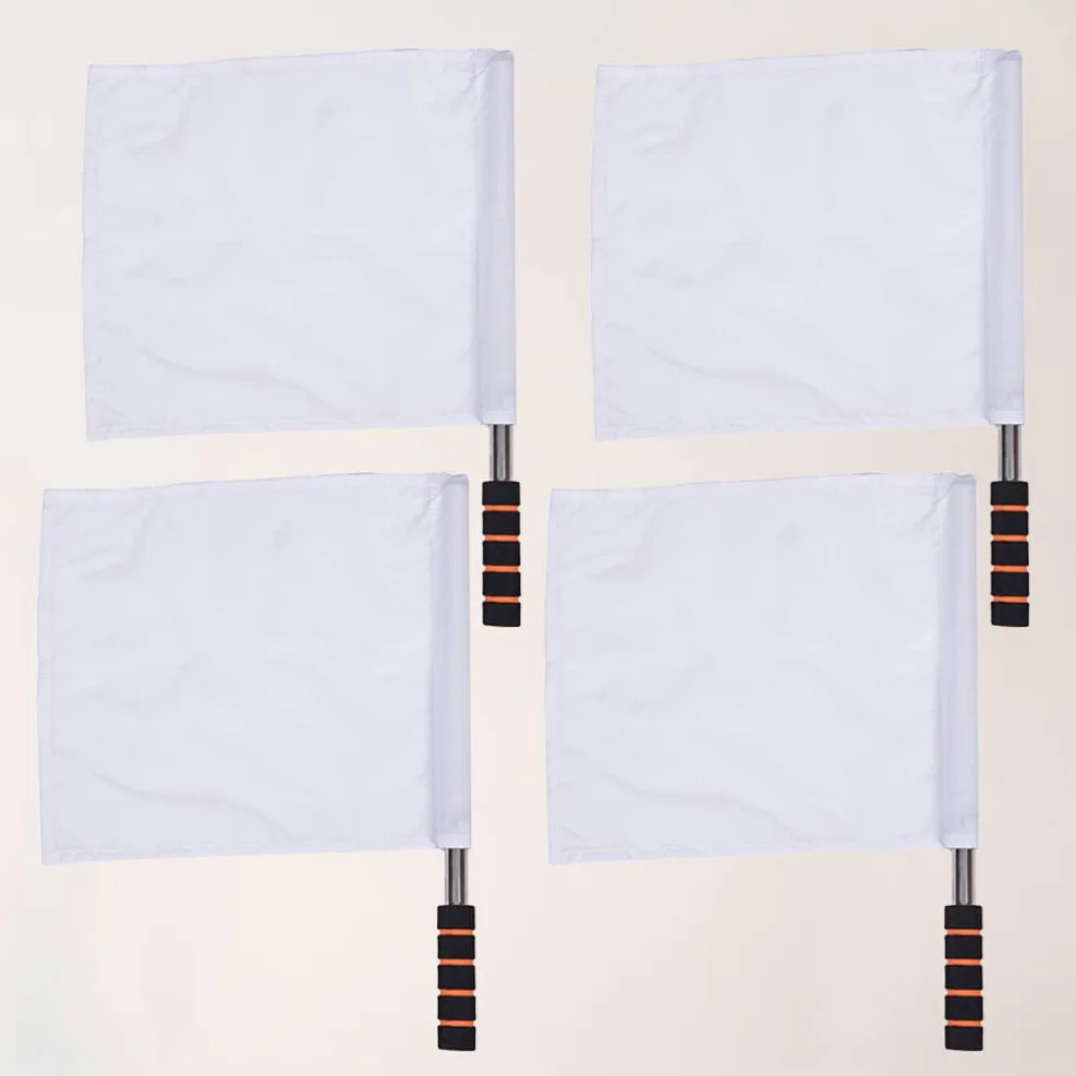 PRETYZOOM Drapeaux D'Arbitre Sportif 4Pcs Drapeau À Main Blanc Avec Poteau En Acier Inoxydable Pour Football Volley-Ball