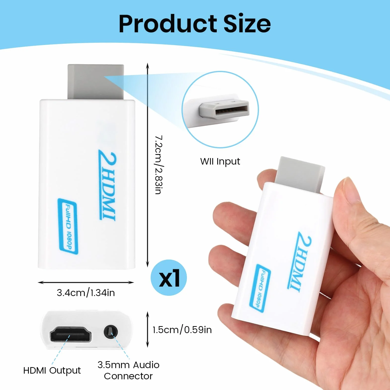 Adaptateur Wii vers HDMI Convertisseur Vidéo Full HD 1080P/720P Sortie Audio 3,5mm