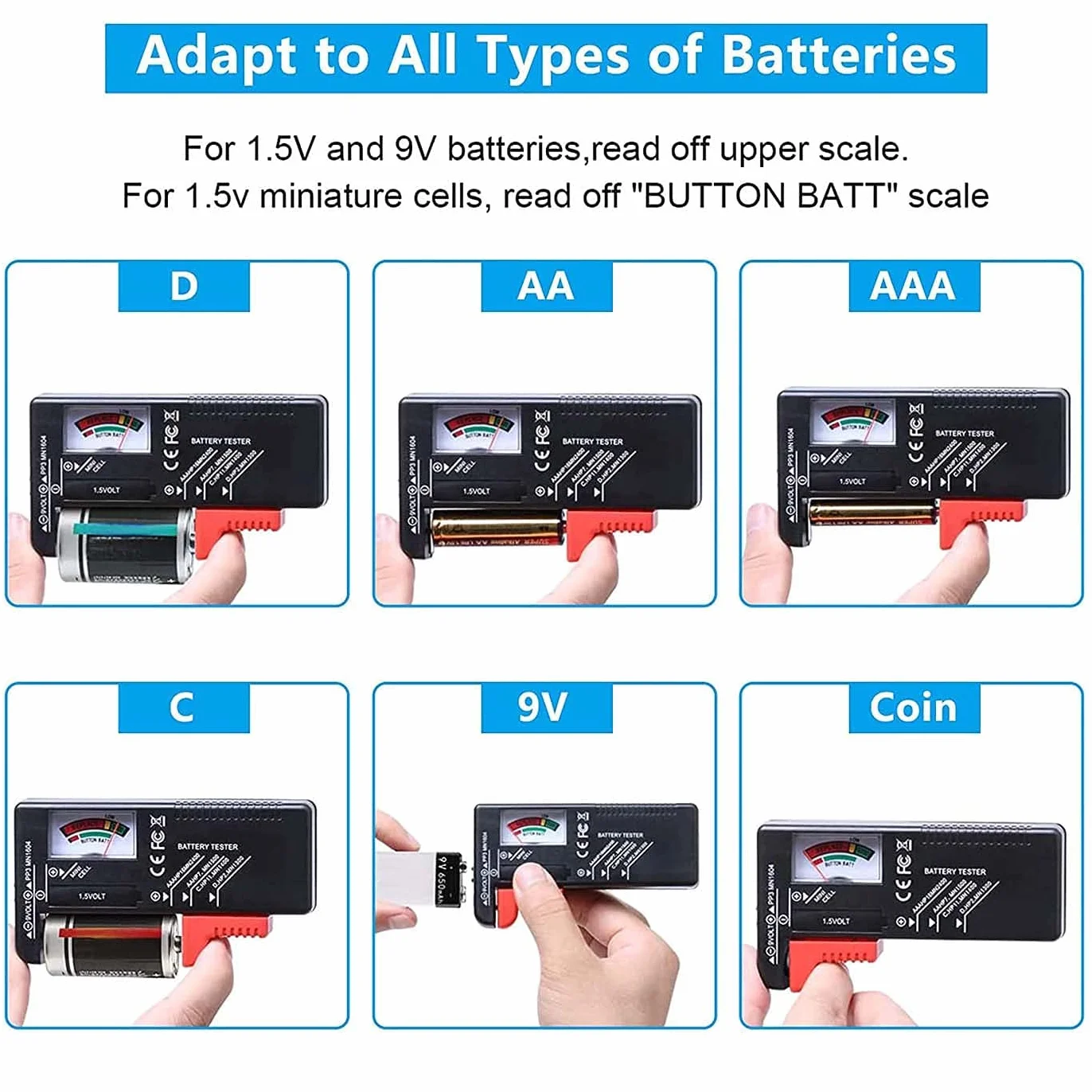 Testeur de Piles Universel Numérique pour AA AAA C D 9V 1.5V Contrôleur de Tension