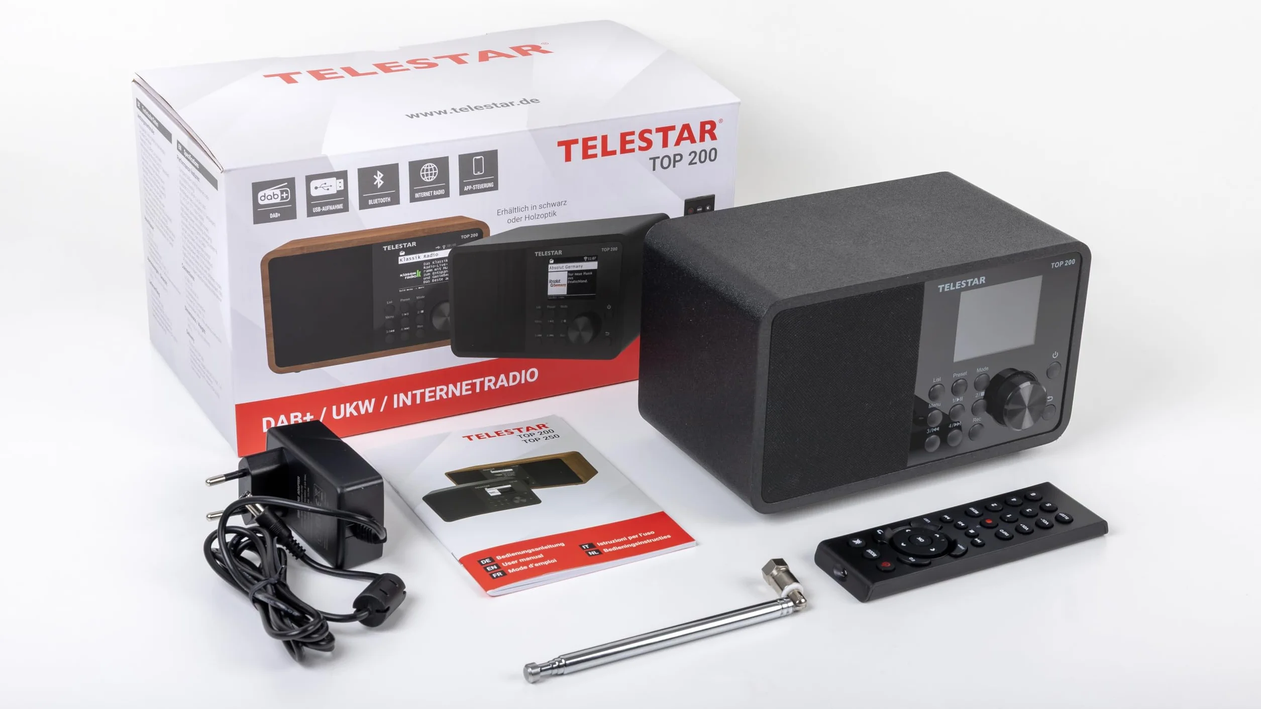 TELESTAR Top 200 – Radio Dab Plus -Internet (Mono, 10 W, Bluetooth Audio-Streaming & Fonction émetteur, Enregistrement USB, système d’Alerte d’Urgence, contrôle Via Application) – Noir