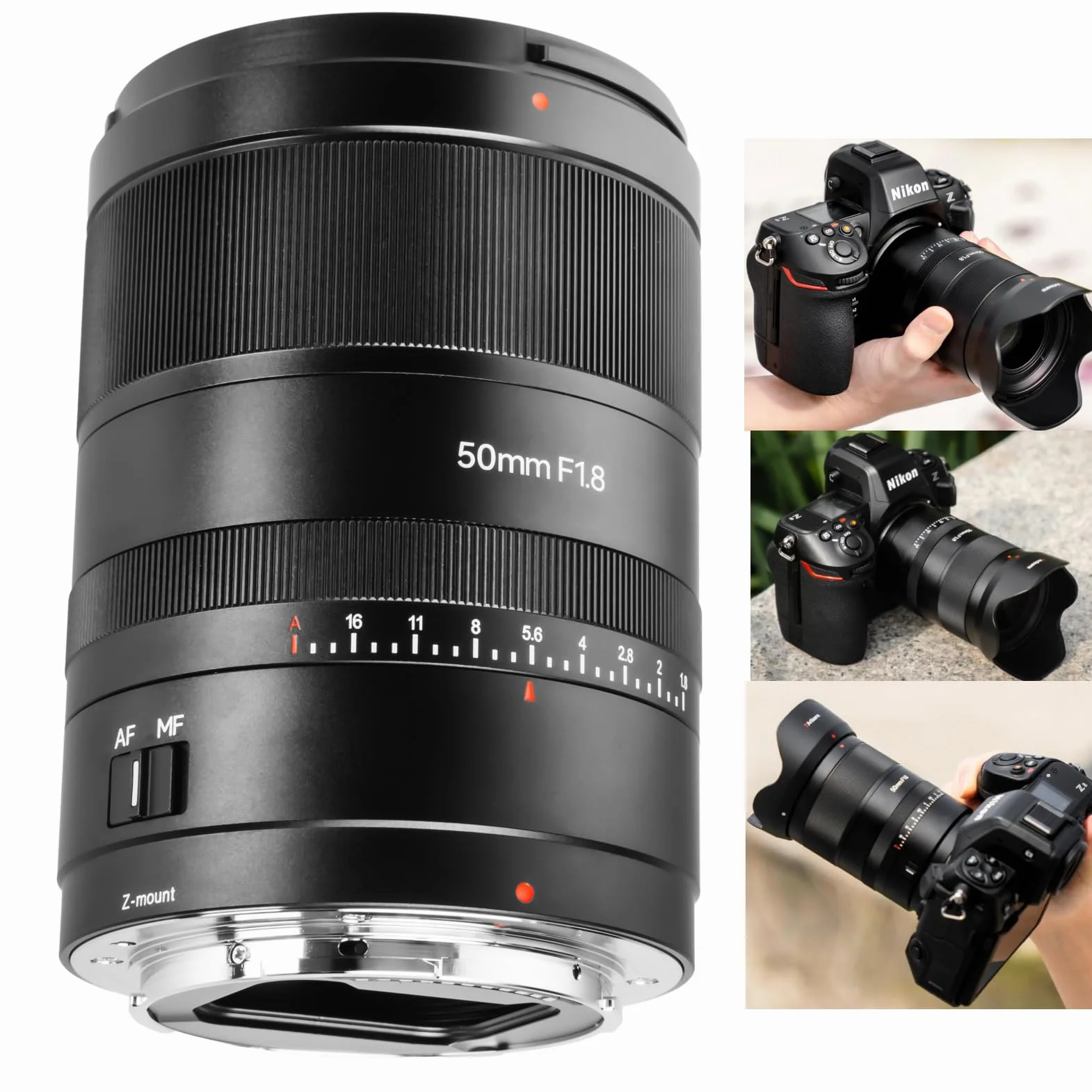 7artisans Objectif AF 50 mm F1.8 STM plein format pour appareils photo sans miroir avec monture NZ, ZFC Z50, Z5, Z6, Z6II, Z7, Z7II, Z9, prend en charge la reconnaissance faciale AF oculaire.