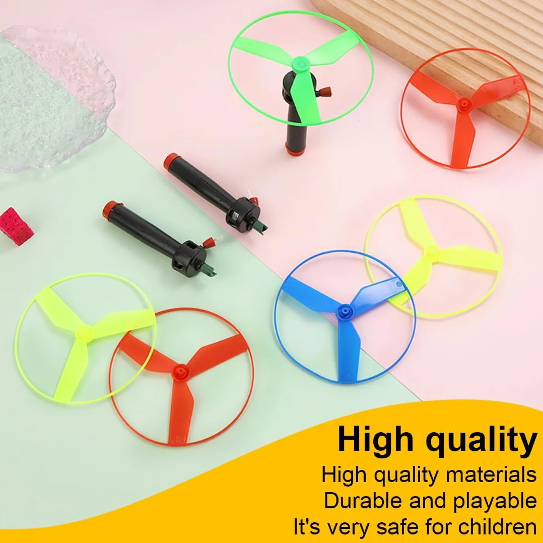Skyrocopter Jouet Volant avec 4 Lanceurs et 8 Disques en Bambou pour Enfants 3 Ans+ Intérieur Extérieur