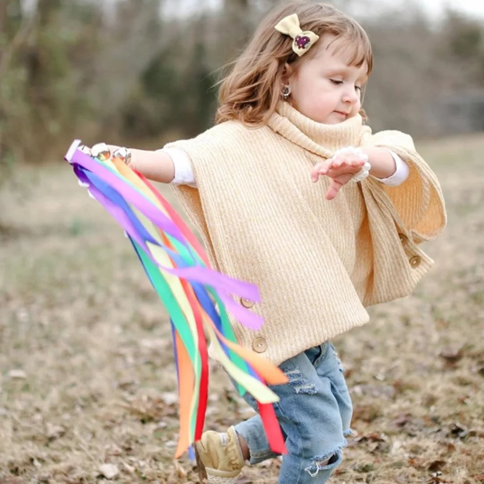 Lot de 6 rubans arc-en-ciel avec poignée en forme d'anneau pour gymnastique rythmique enfants