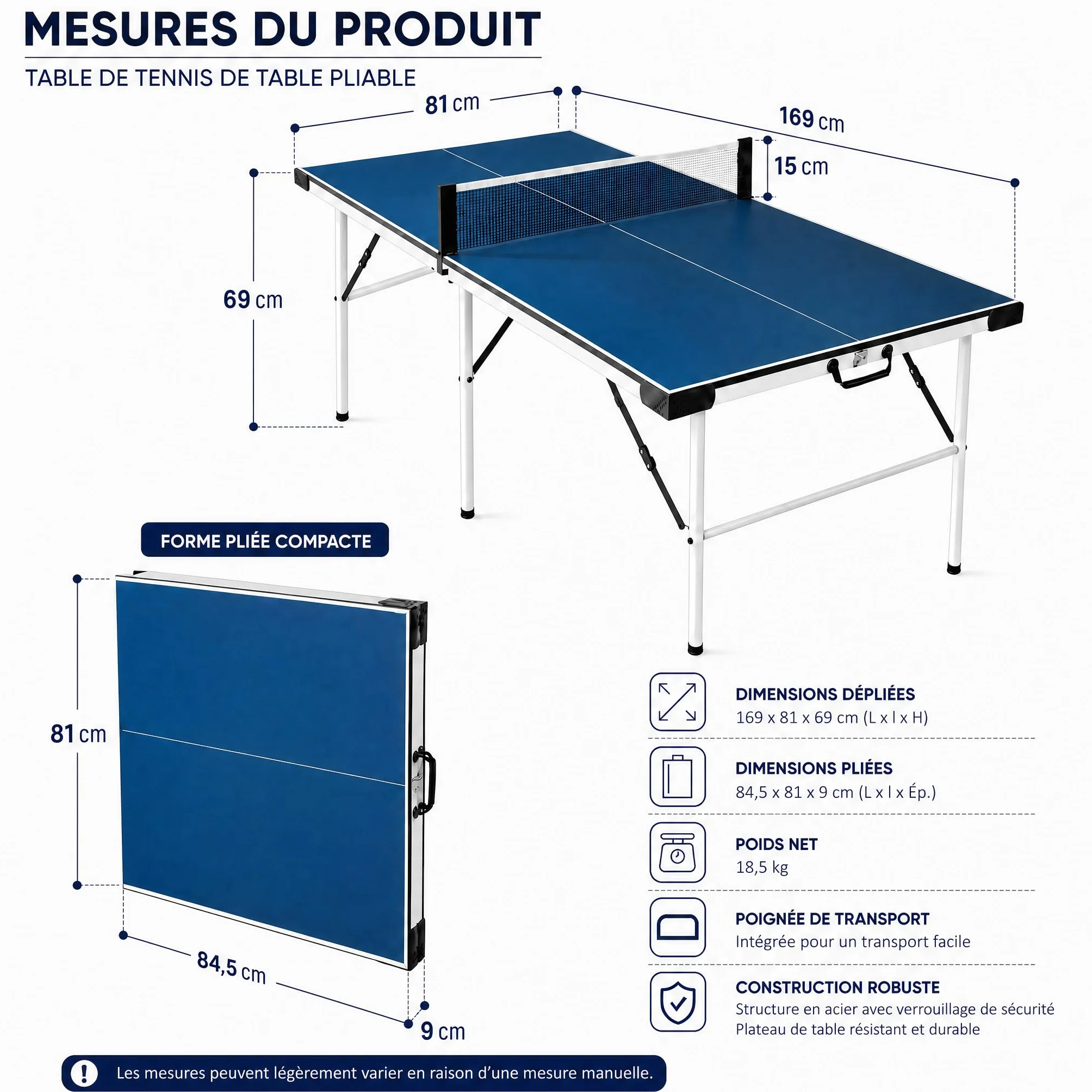 HLC Table de Ping Pong Exterieur Pliable 169×81×69cm pour Adultes et Enfants
