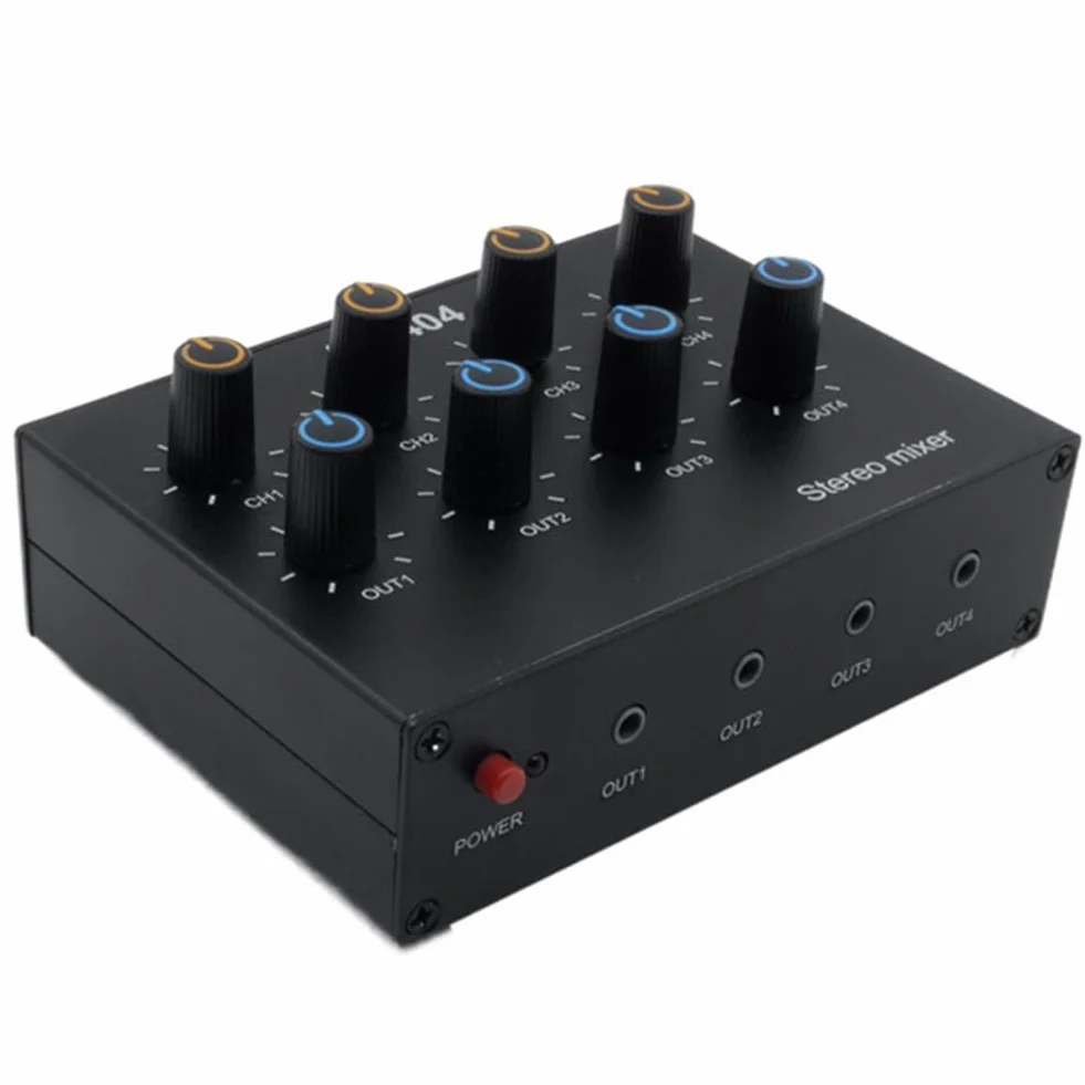 AU-404 Son Stéréo Quatre Entrées et Sorties Multiples Mélangeur Audio Double Canal Mélange de Musique Quatre en Quatre Sorties Installation Facile