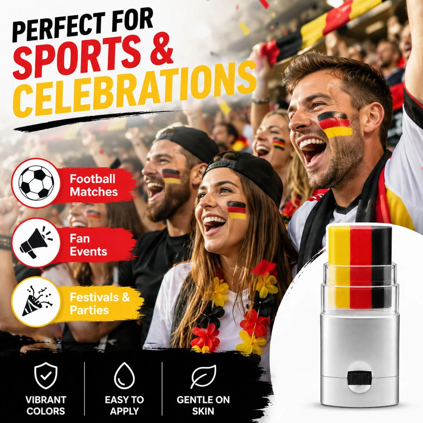 Sunshine smile Lot de 2 crayons de maquillage Coupe du monde 2026 Noir/rouge/jaune