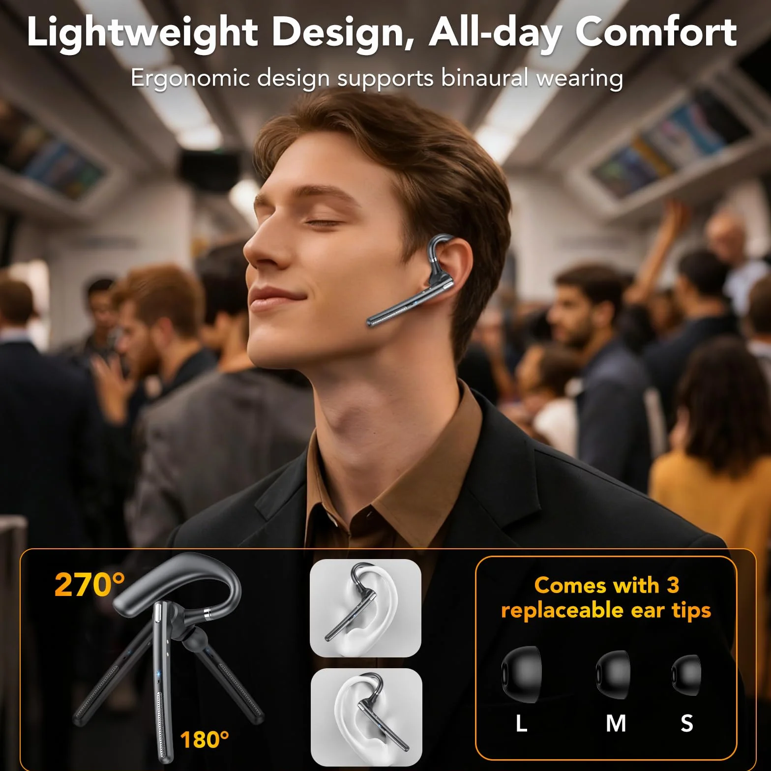 Oreillette Bluetooth Sans Fil Casque Bluetooth V5.4, 100 Heures en Veille, Ecounteurs Bluetooth Simple avec CVC8.0 ENC Double Micrs, Sourdine, Mains Libres Bluetooth Oreillette pour la Conduite/Bureau