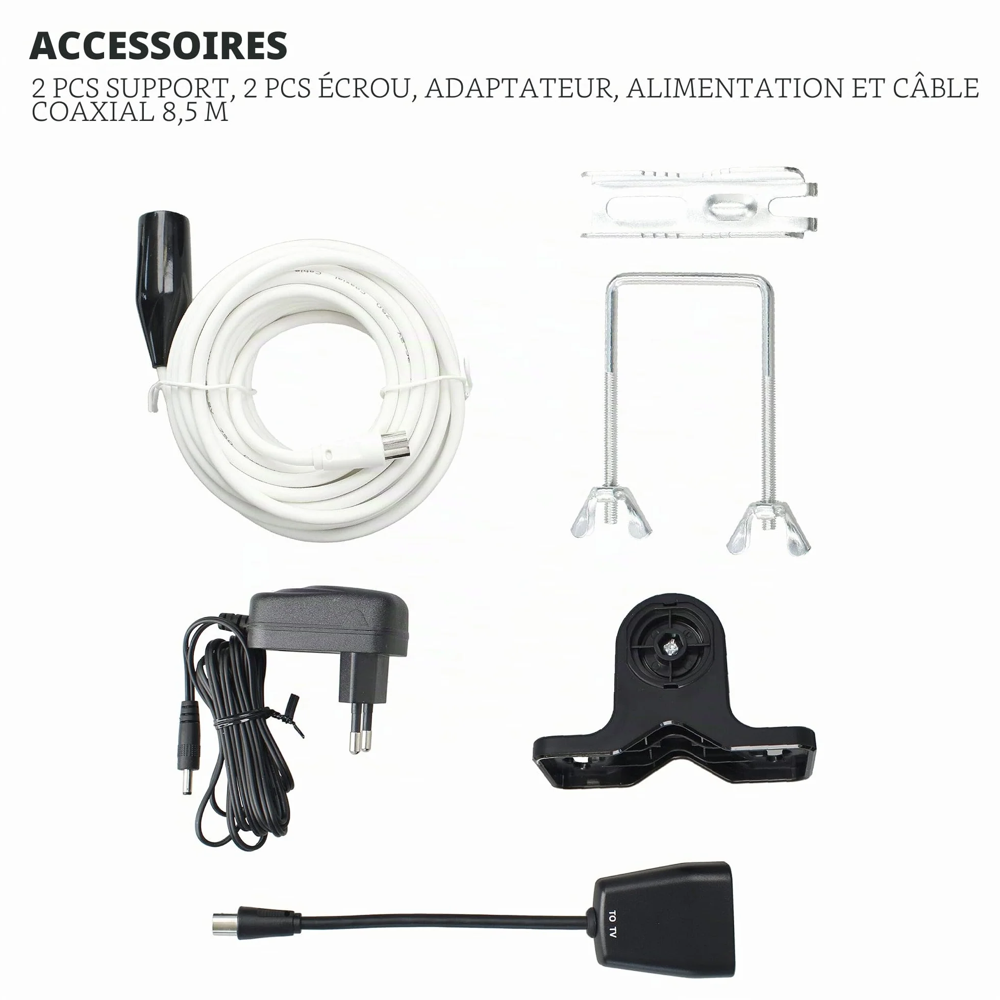 TM Electron TMANT015 Antenne TV d'intérieur ou d'extérieur avec amplificateur intégré 40 DB, Ultra compacte, Orientation 360°, Montage Mural ou mât et résistante aux intempéries