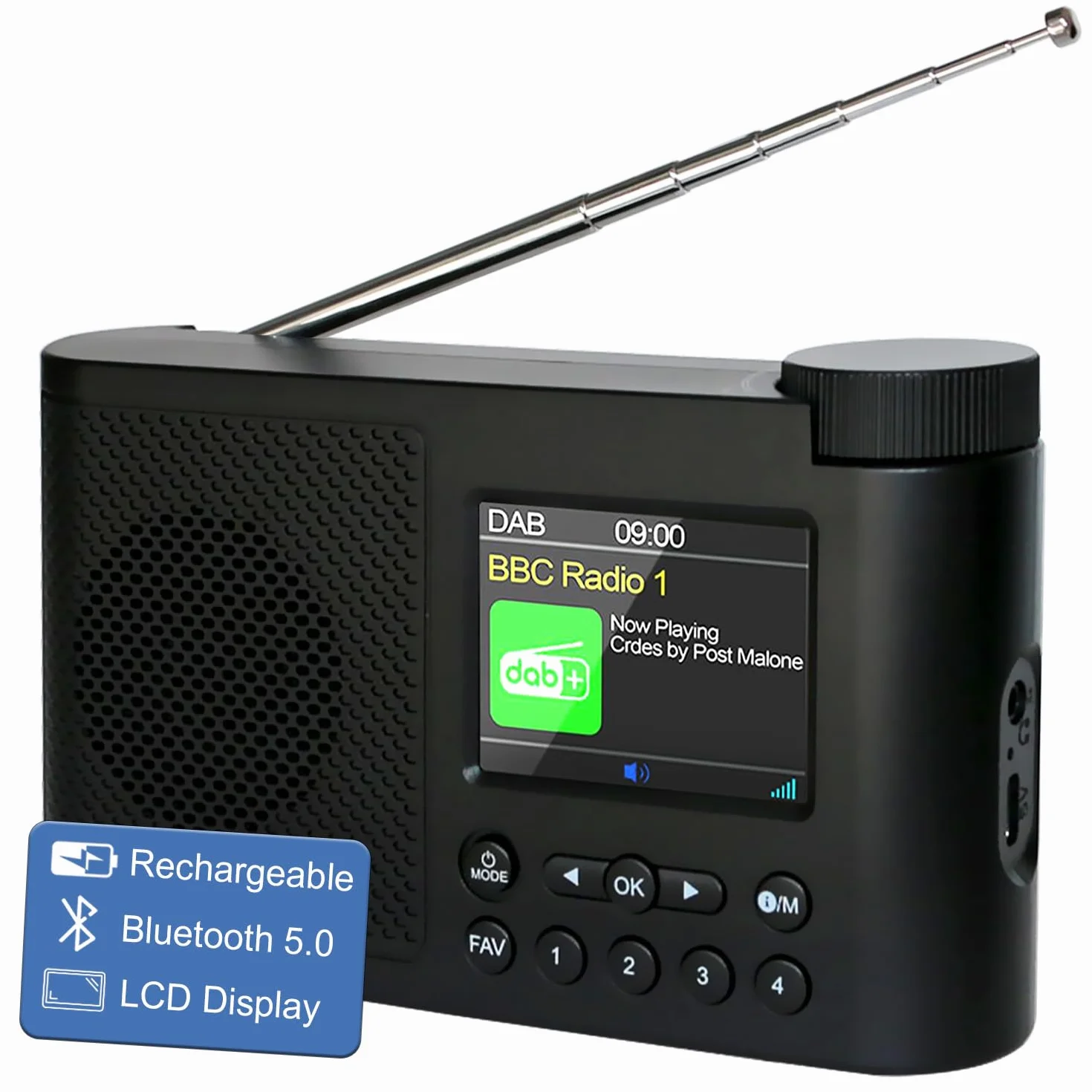 Radio Dab Portable, Radios Dab Plus Numériques avec Bluetooth, Radio FM Rechargeable par USB, Radio Petite Alimentée par Batterie, Horloge Doubles Alarmes, Minuterie de Veille, 40 Stations Préréglées