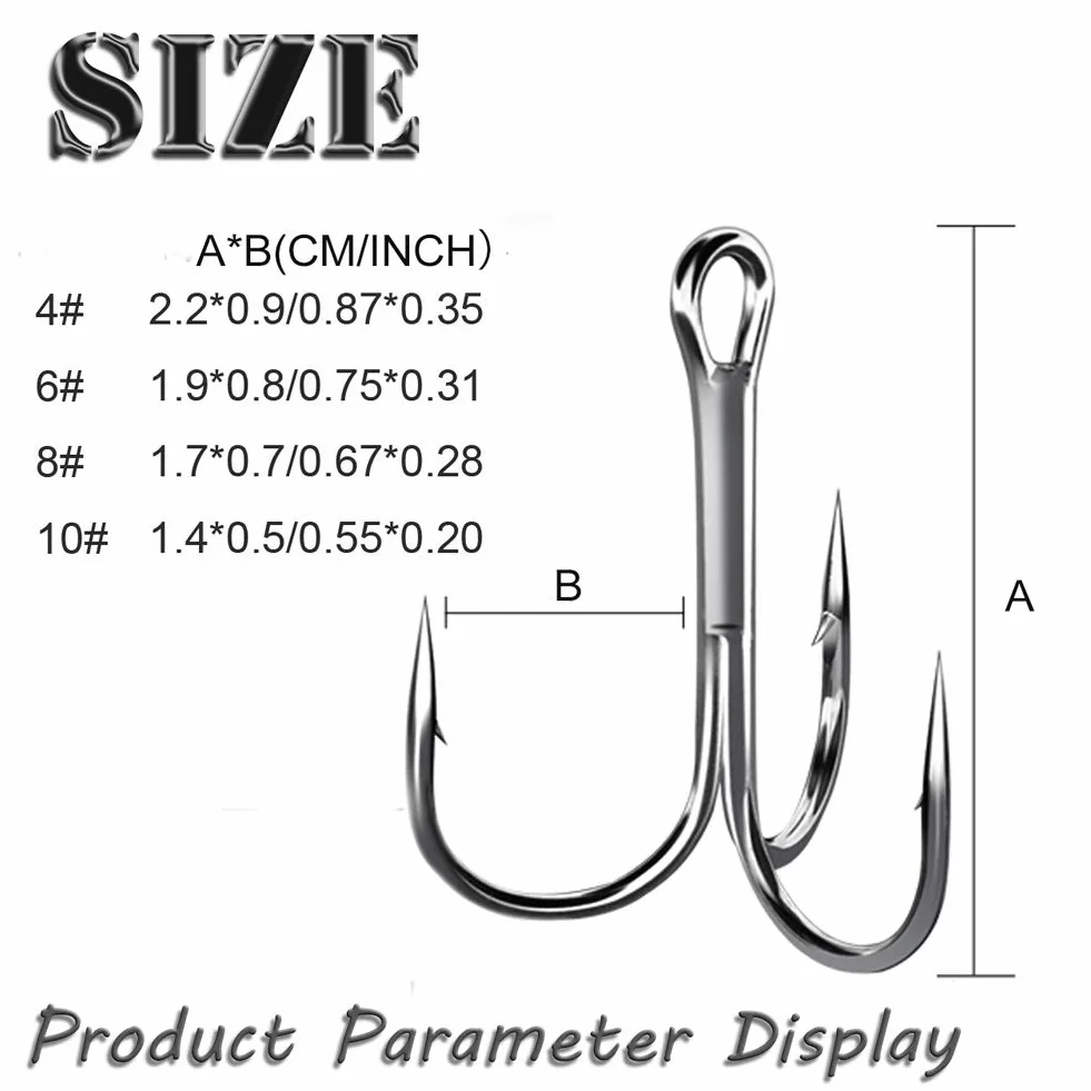 Croch Hamecon Peche Triples de 130Pcs, hameçons barbelés en Acier à Haute teneur en Carbone Tailles: 4#, 6#, 8#, 10#