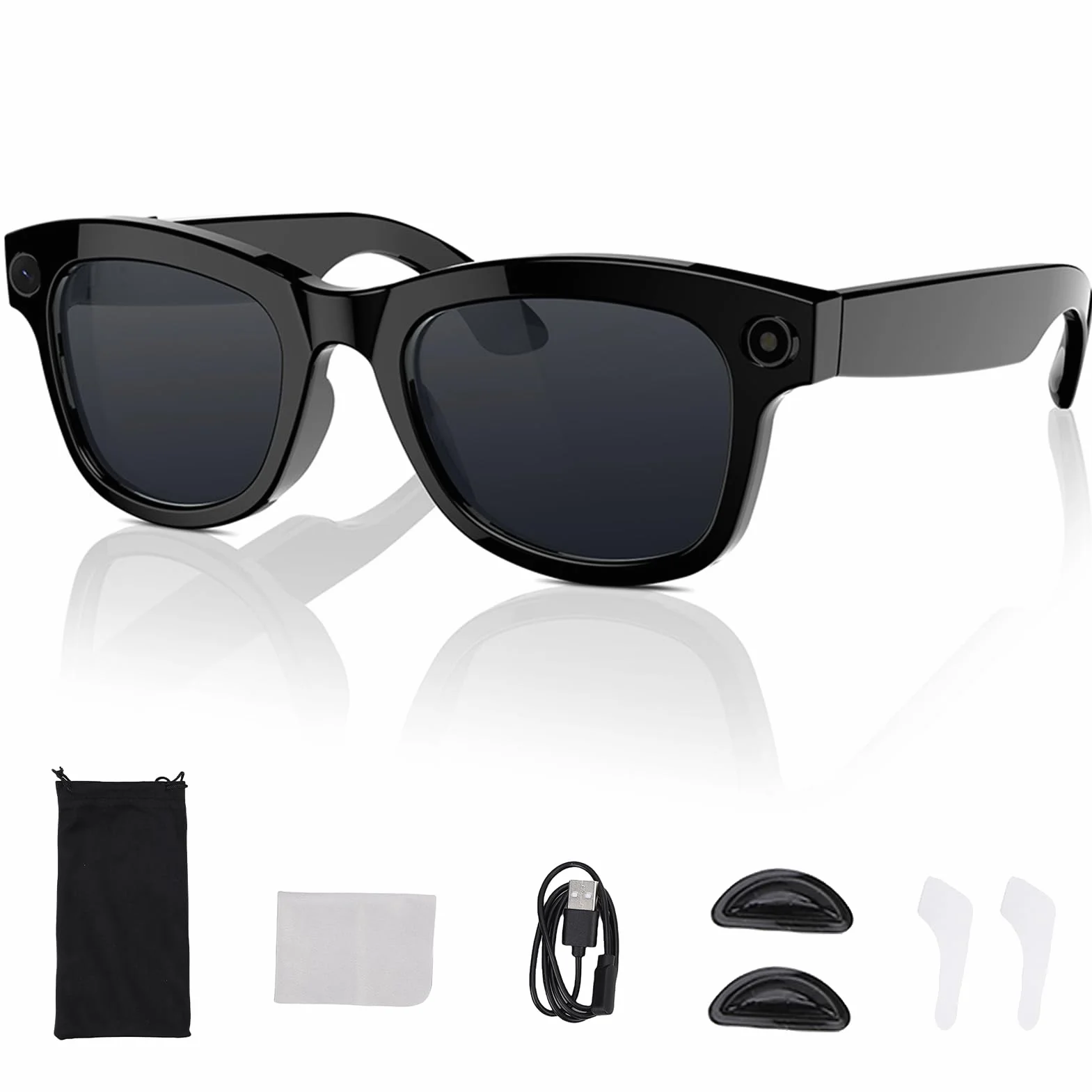 Lunettes Intelligentes, Lunettes de Traducteur Bluetooth AI avec Appareil Photo HD 5MP 1080p, Haut-parleurs, Appel Musical, Traduction 26 Langues (Sunglasses)