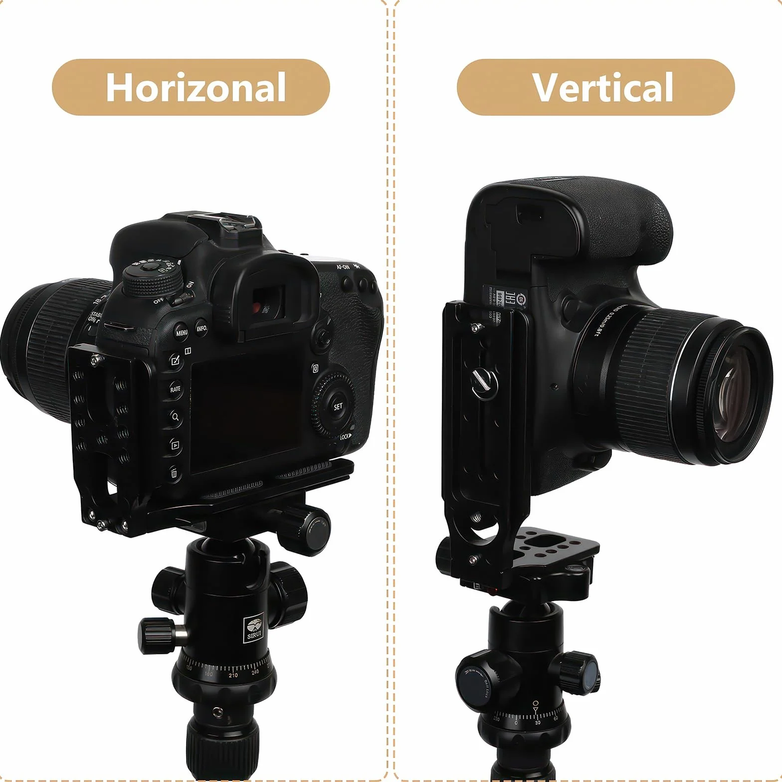 Support en L pour appareil photo reflex numérique Arca Swiss à dégagement rapide, support horizontal vertical pour trépied d'appareil photo avec vis de 6,35 mm, compatible avec les trépieds DJI Canon
