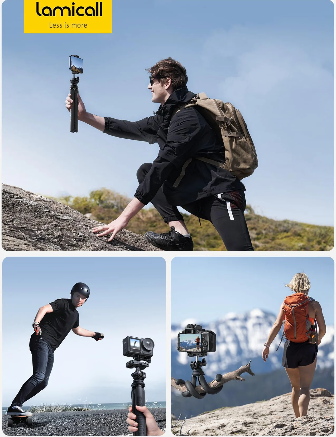 Lamicall Trépied pour Téléphone - [3 en 1] Mini Trépied Flexible Smartphone Portable avec Télécommande Sans Fil, 360° Rotation, Mini Trépied Portable avec Vis 1/4'' pour iPhone/Android/GoPro/Caméra