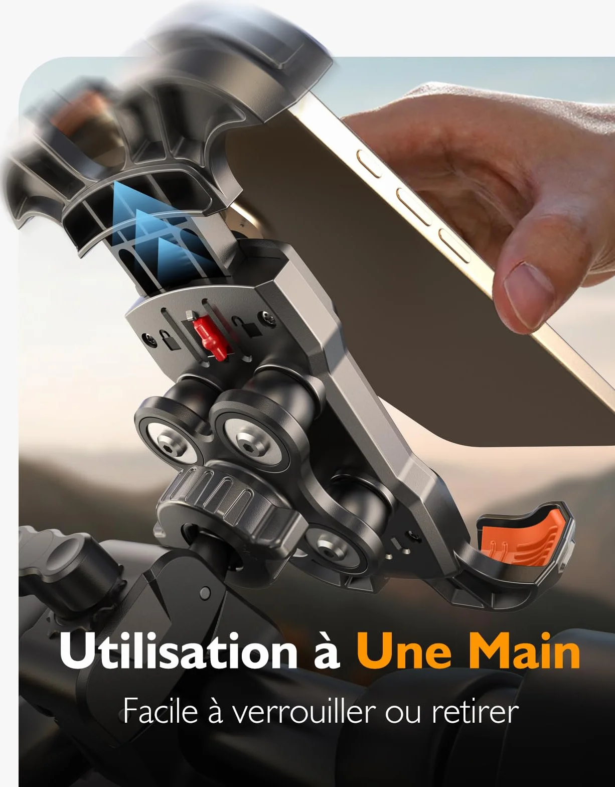 Support Telephone Moto Anti Vibration, [sans Outils] Support Porte Telephone Velo, [Coussin Silicone] Support Téléphone Trotinette Electrique Compatible iPhone, Galaxy, Smartphones 4.7-6.9''