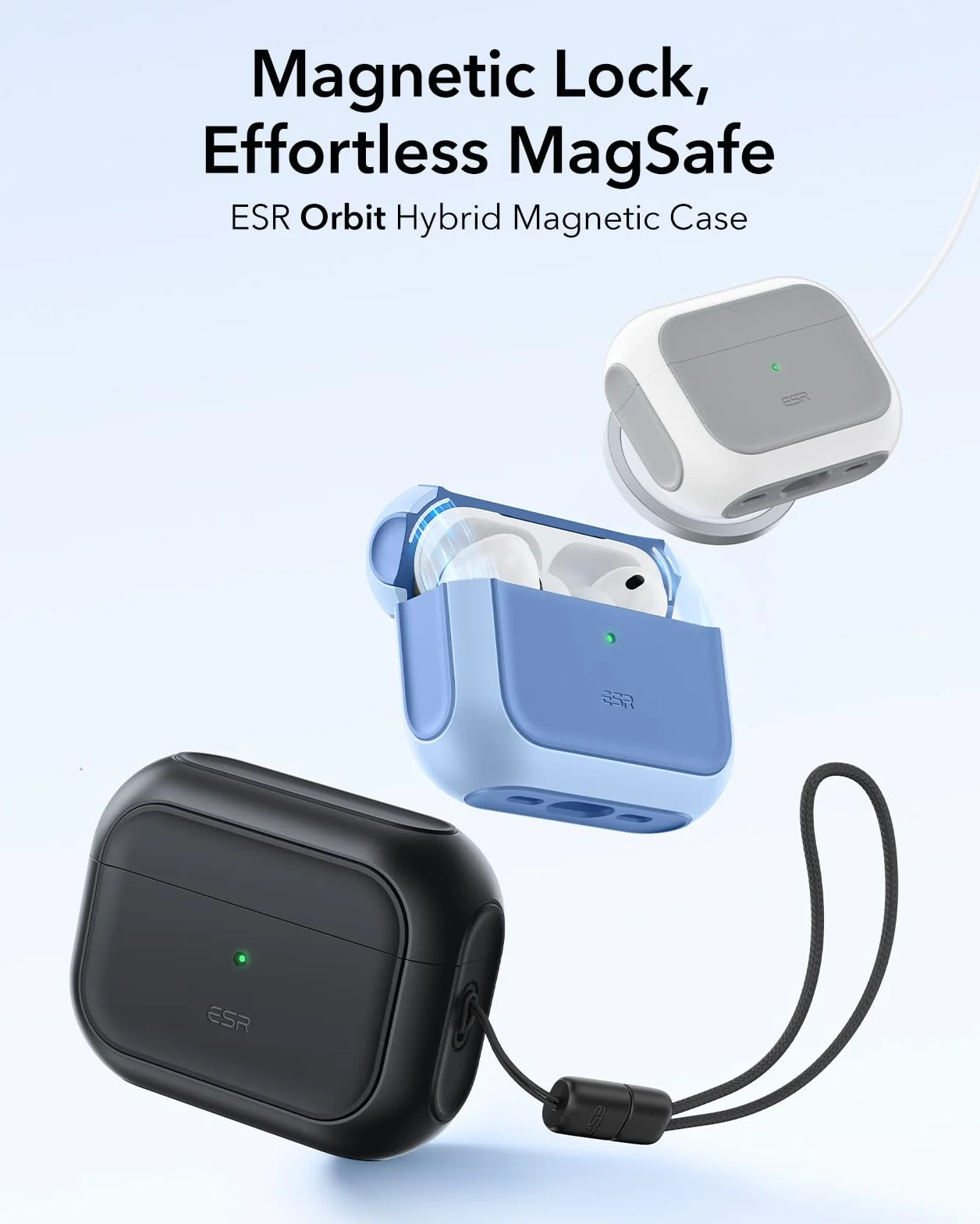 ESR Coque AirPods Pro 3 Compatible MagSafe Protection Intégrale Cordon Noir