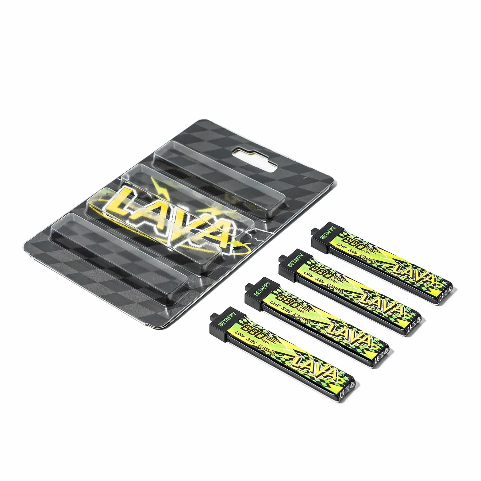 BETAFPV 4pcs Lava II 1S 680mAh Battery 3.8V 95C LiHV Lipo with BT2.0 Connector Compatible with Micro Whoop Drone Quadcopter Like Air75, Meteor75 Pro 1S Brushless Quad