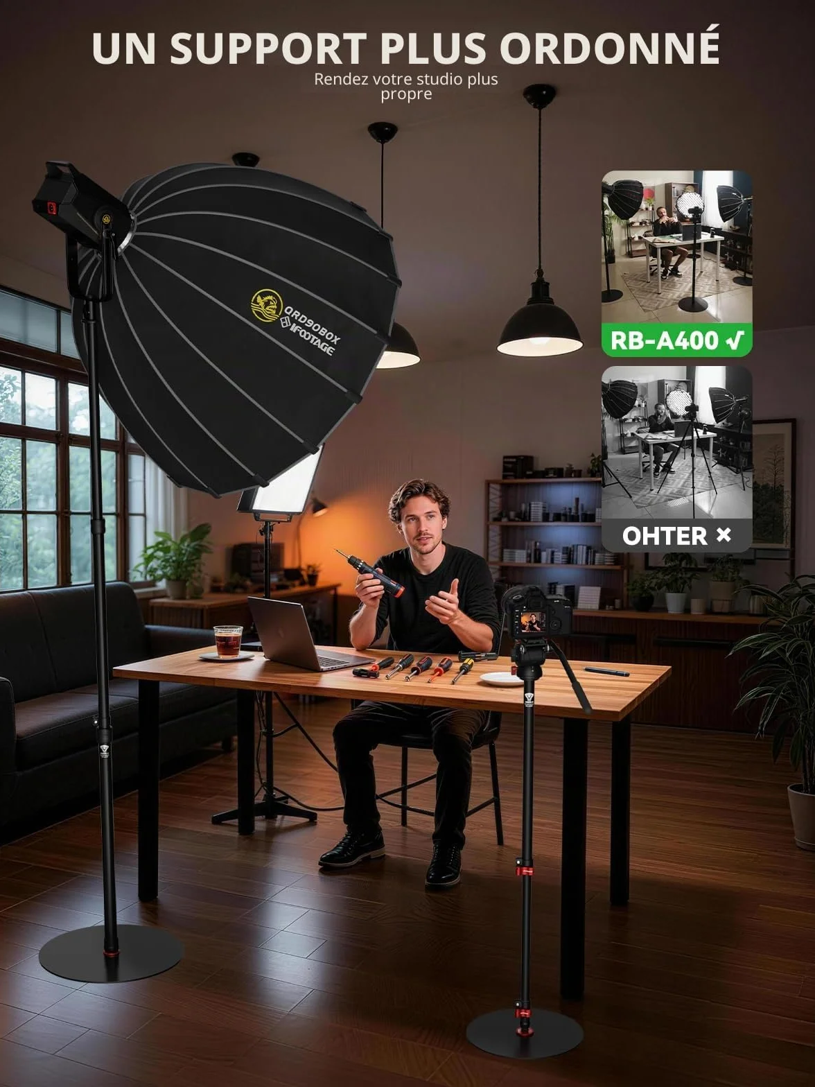 IFOOTAGE Cobra 2 RB-A400 Monopode Professionnel en Aluminium pour Appareil Photo,Monopode de Studio,Base Lestée et Hauteur Réglable,Support de Sol,Support D'éclairage,Diamètre de la Base : 40 cm