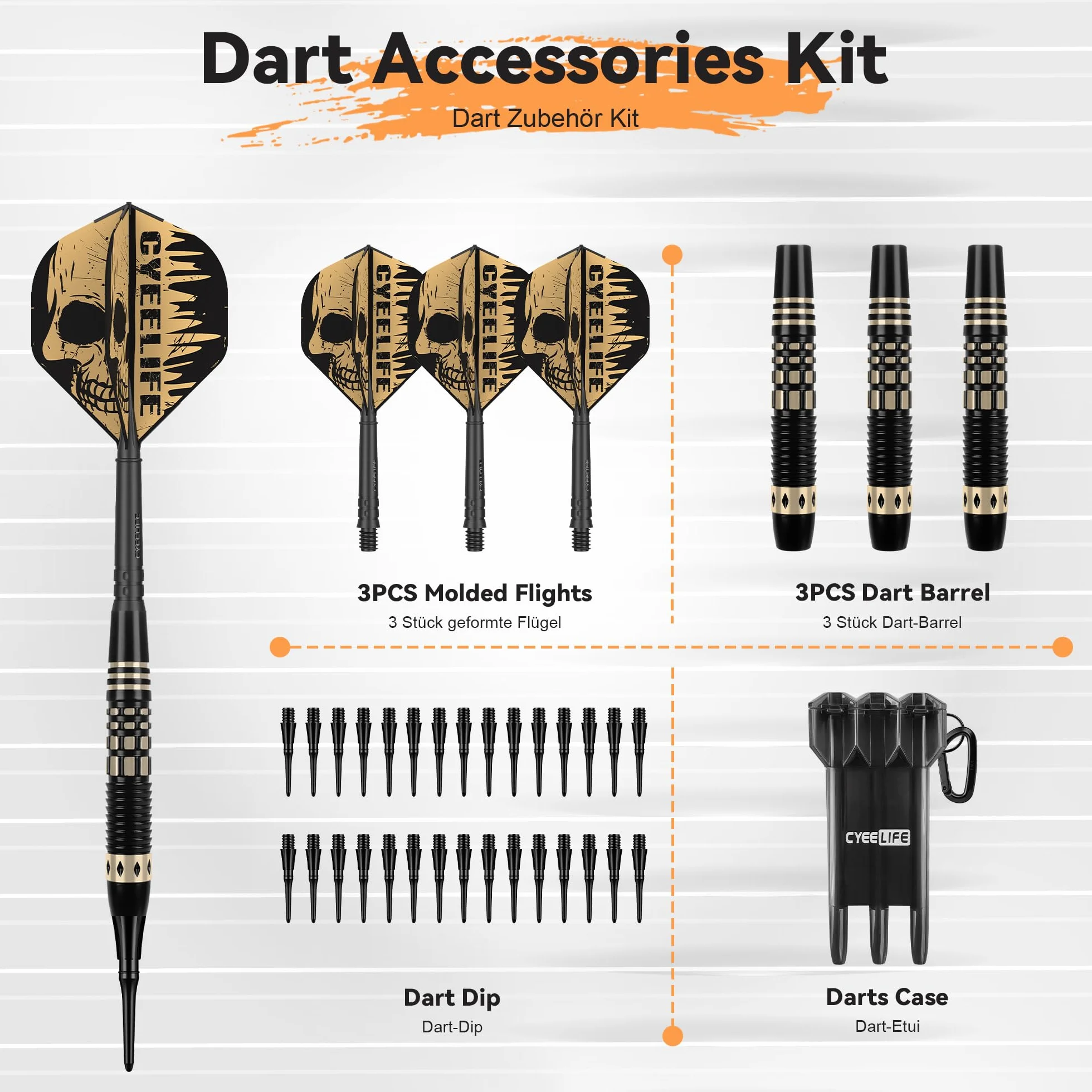 CyeeLife Fléchettes Soft-Darts 16g 3 pièces avec Pointe Plastique, Flights et Tiges, Sac de Transport