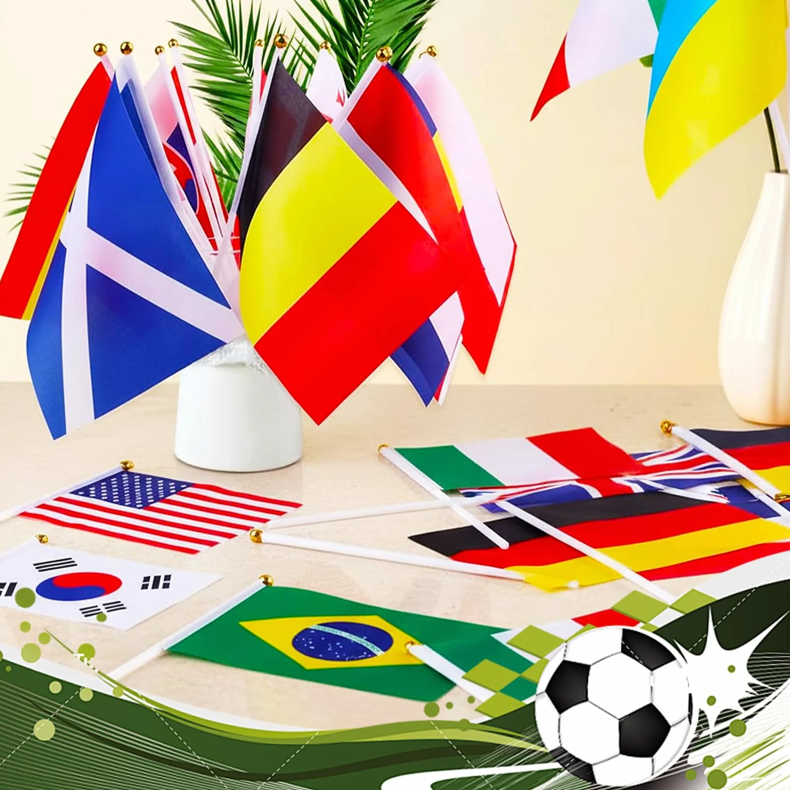 Coupe du Monde 2026 Drapeaux Kit 32 Pays 14x21cm Tissu Polyester Double Face Décorations Football