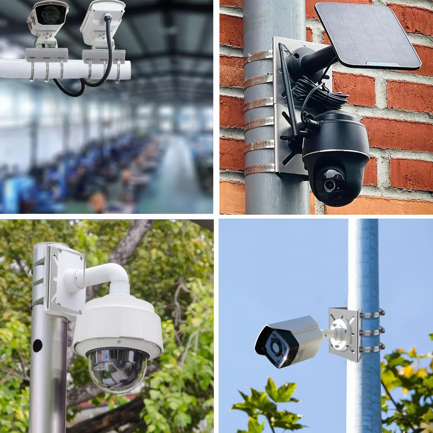 2 Set Support Universel pour Mât de Caméras de Surveillance, Montage Poteau Vertical en Acier Inoxydable avec Vis et 3 Brides Réglables, Support d’Angle pour Caméras CCTV, Panneaux Solaires