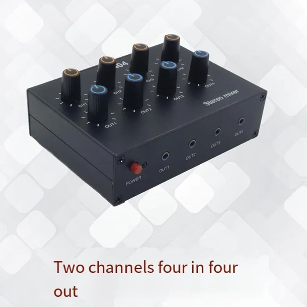 AU-404 Son Stéréo Quatre Entrées et Sorties Multiples Mélangeur Audio Double Canal Mélange de Musique Quatre en Quatre Sorties Installation Facile