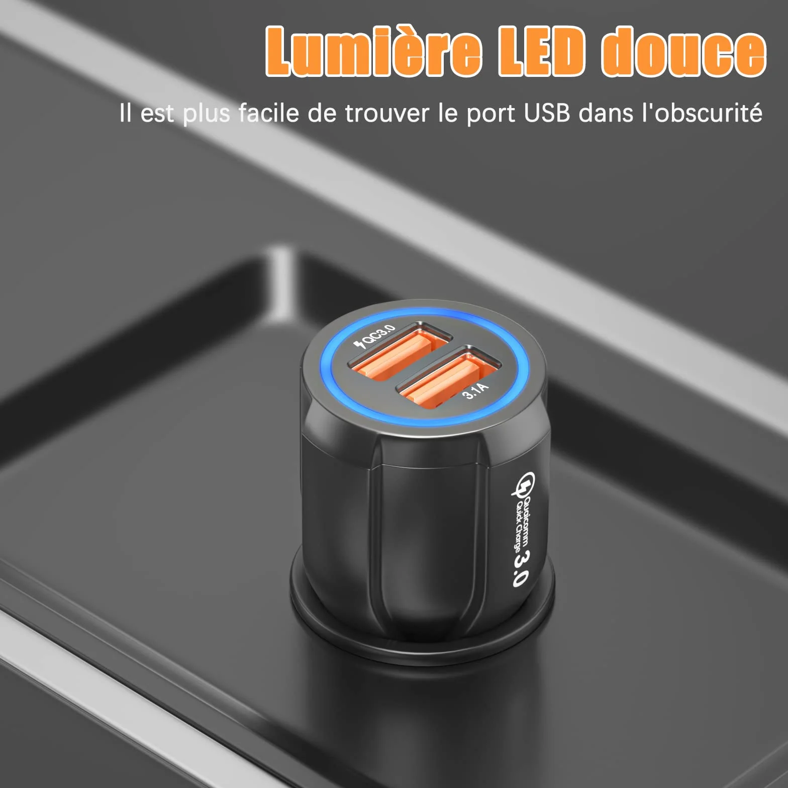 Hoppac Chargeur de Voiture USB, 2 Ports, Quick Charge 3.0 Allume-Cigare Compatible avec iPhone, iPad Samsung Galaxy S10/S9/S8, Huawei, Xiaomi Noir