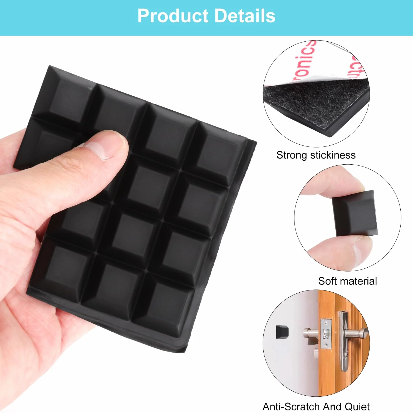 16PCS Patin Caoutchouc Silicone Noir Autocollant, Pieds Tampon en Caoutchouc Antidérapant et Silencieux, Coussinets Pare-Chocs Auto-Adhésifs pour Meubles Électronique Maison Bureau Atelier