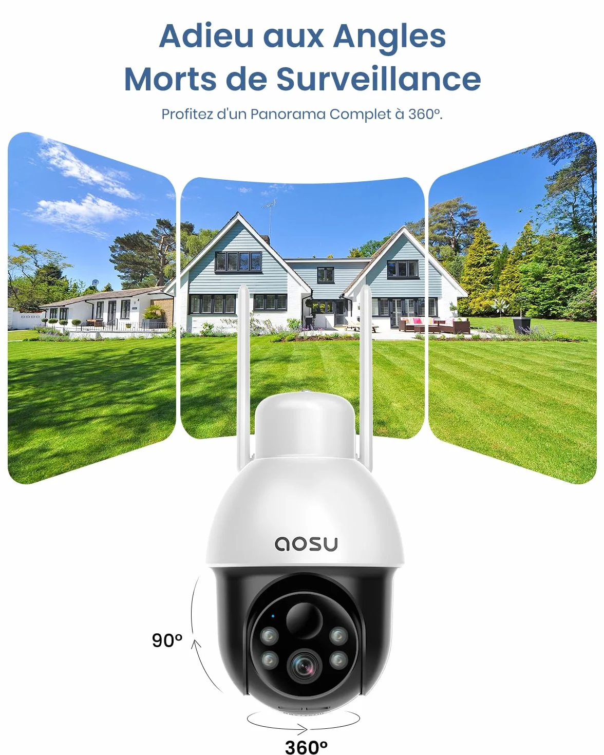 aosu 2K 3MP Camera Solaire Extérieur WiFi Surveillance 360° PTZ Suivi Automatique Vision Nocturne Alarme Audio Bidirectionnel