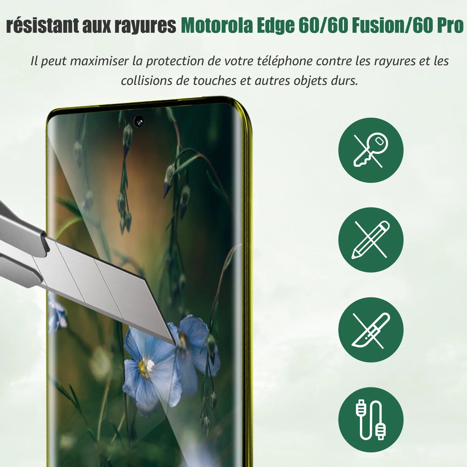 Verre Trempé Motorola Edge 60/60 Fusion/60 Pro 5G, 9H Résistante aux Rayures, Protection Écran 3D HD