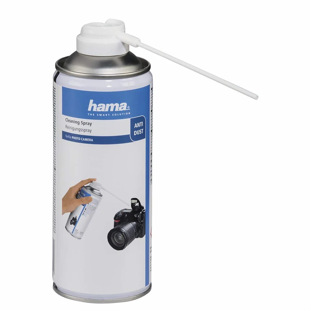 Hama Spray de nettoyage "AntiDust" (volume de 400 ml, gaz stable, ettoyant, pour appareils photo/ordinateurs/claviers, vanne de pulvérisation, tube capillaire) Blanc/Bleu