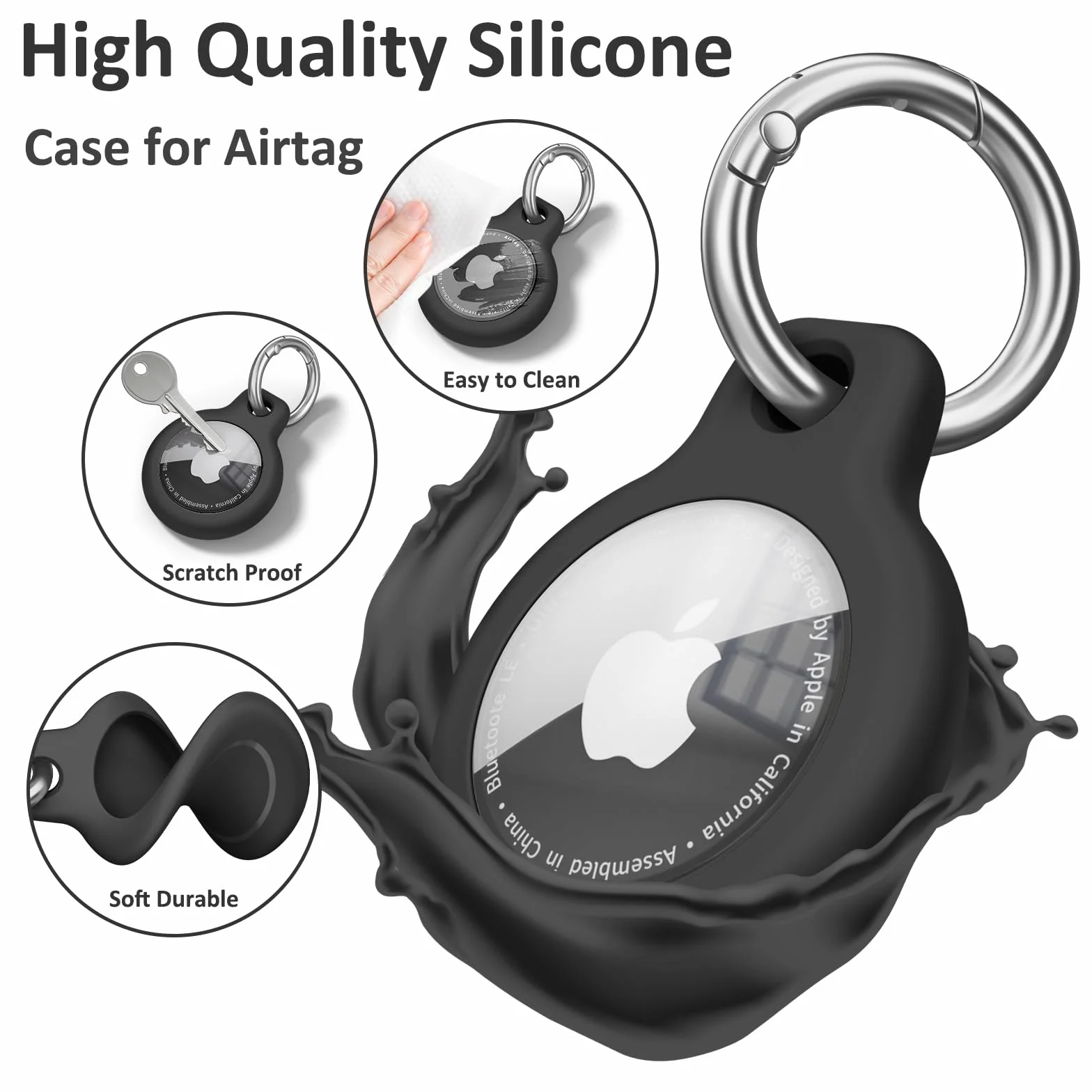 Wanme Airtag Porte Clé, Étuis pour Apple AirTag Coque, Protection Résistante à Scratch, Couvercle étanche, Maisons AirTag avec Couvercle Avant (Noir)