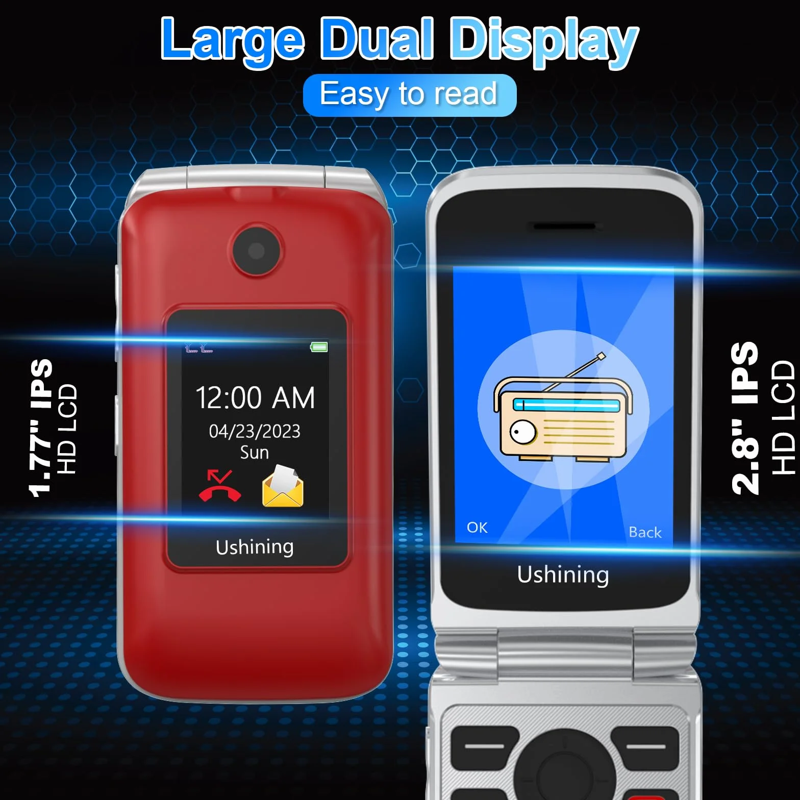 4G Telephone Portable Senior Clapet Basique Sans Forfait,Telephone pour Personne Agée avec 2.8” Grandes Écran,Grosse Touche,Bouton SOS,Station de Charge,Lampe Torche,Radio FM, 1200mAh Batterie (Rouge)