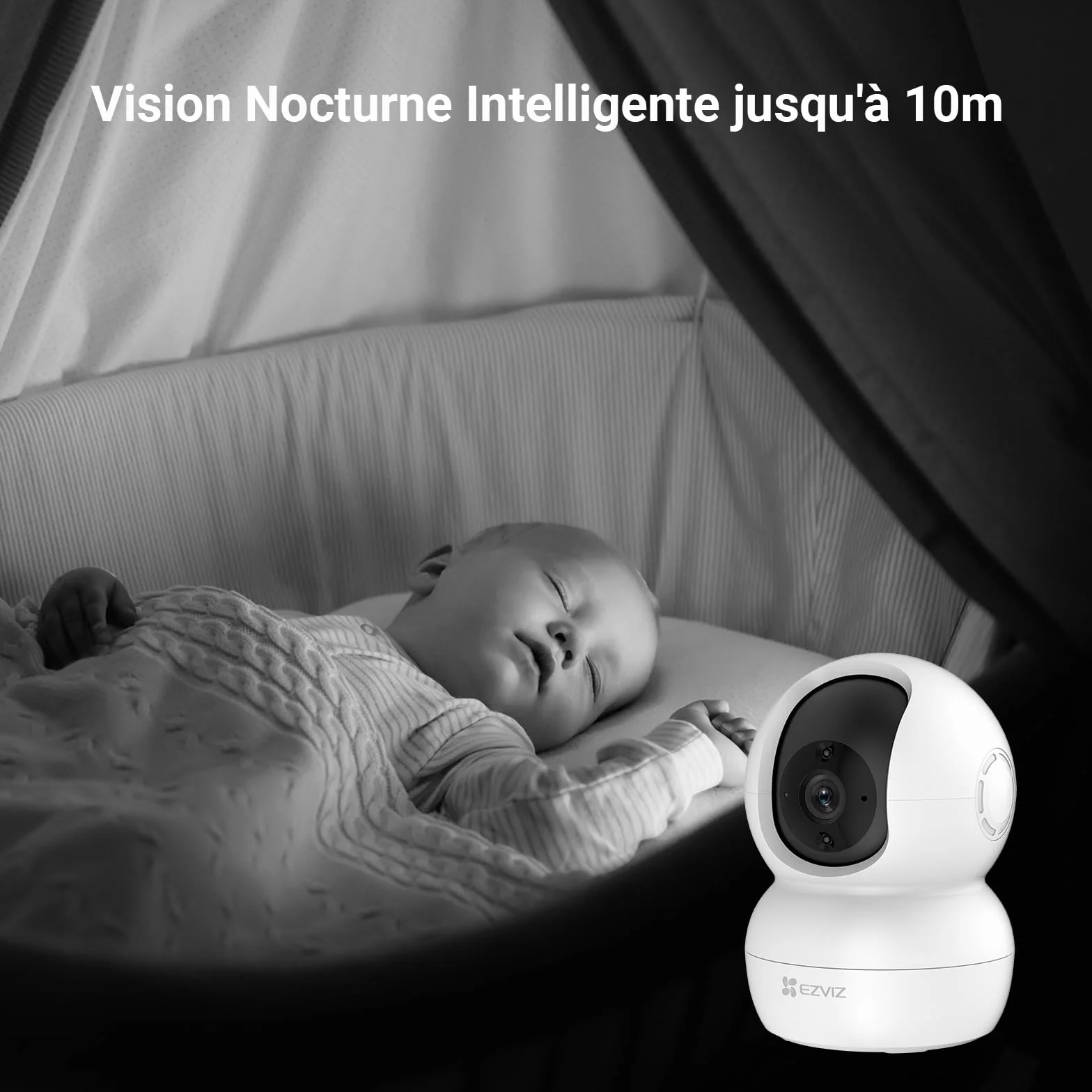 EZVIZ Caméra Surveillance WiFi Intérieure 360°, FHD 1080P, Camera WiFi 2.4Ghz, Vision Nocturne, Détection de Mouvement Suivi Intelligent, Audio Bidirectionnel, Compatible avec Alexa pour Bébé/Animaux
