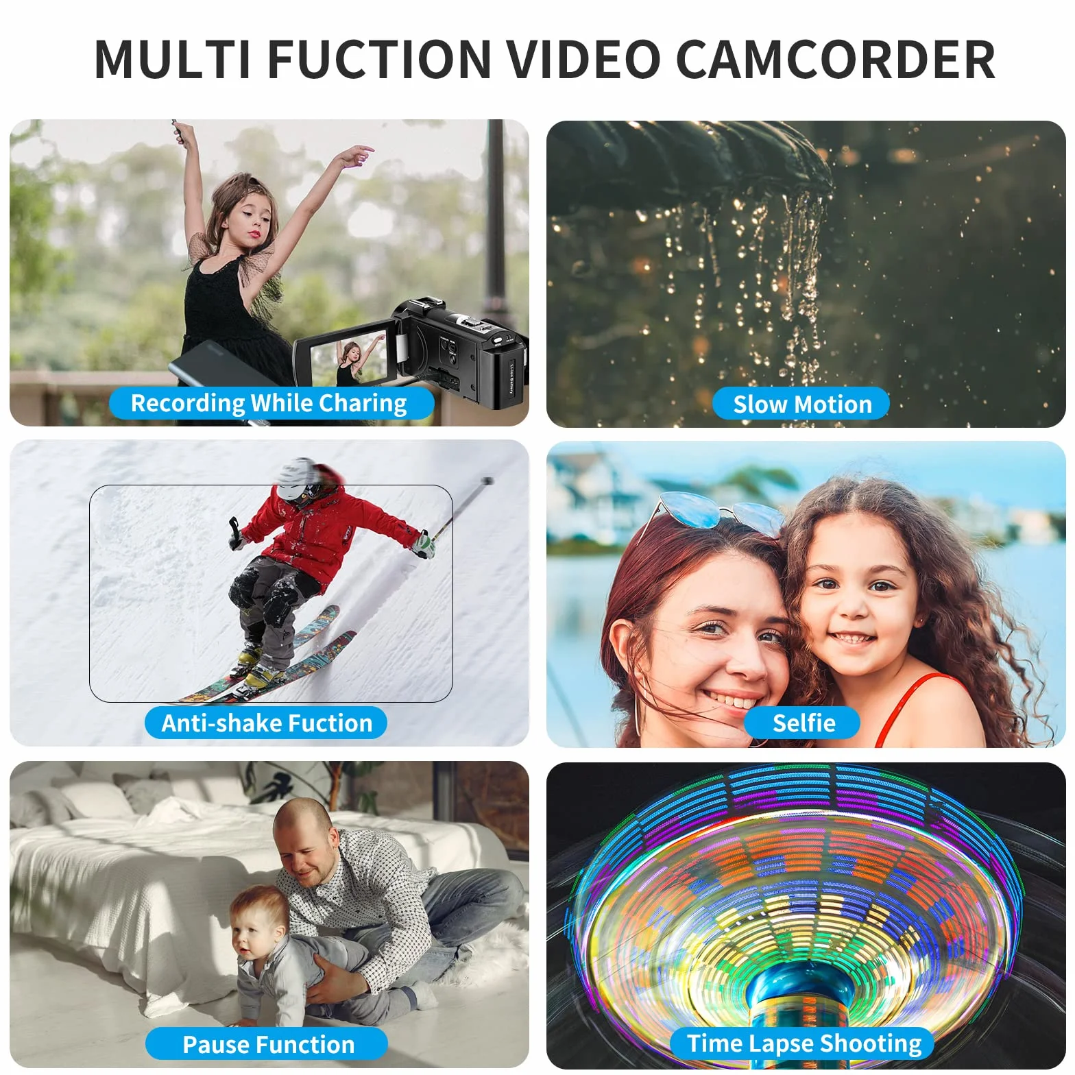 ORDRO AE7 2.7K Caméscope IR Vision Nocturne Appareil Photo Numérique 3.0 TFT Écran Tactile Zoom Numérique 16X pour Youtube Vlog avec Télécommande et 2 Piles