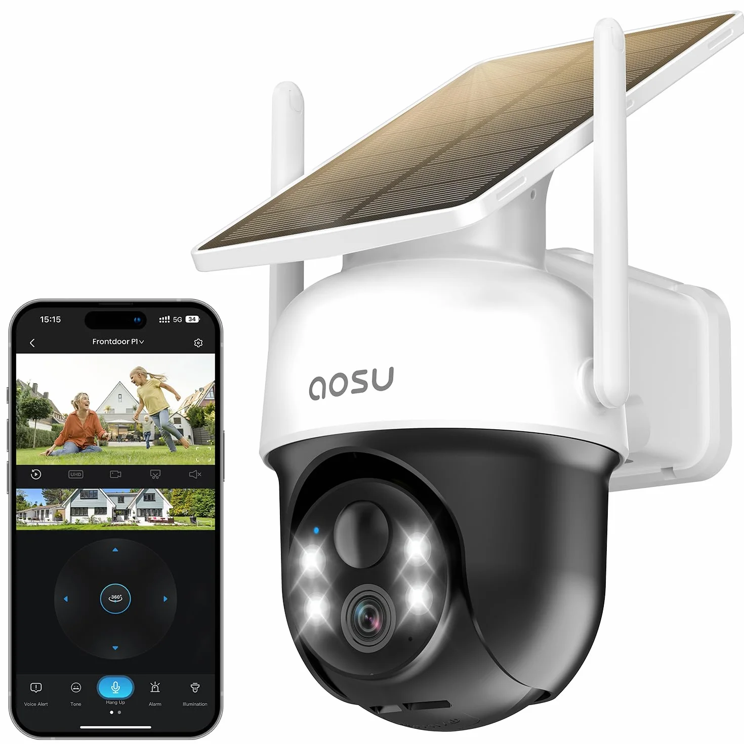 aosu 2K Camera Solaire WiFi Exterieur 3MP 360° Panoramique PTZ Suivi Automatique Vision Nocturne Alarme Audio Bidirectionnel