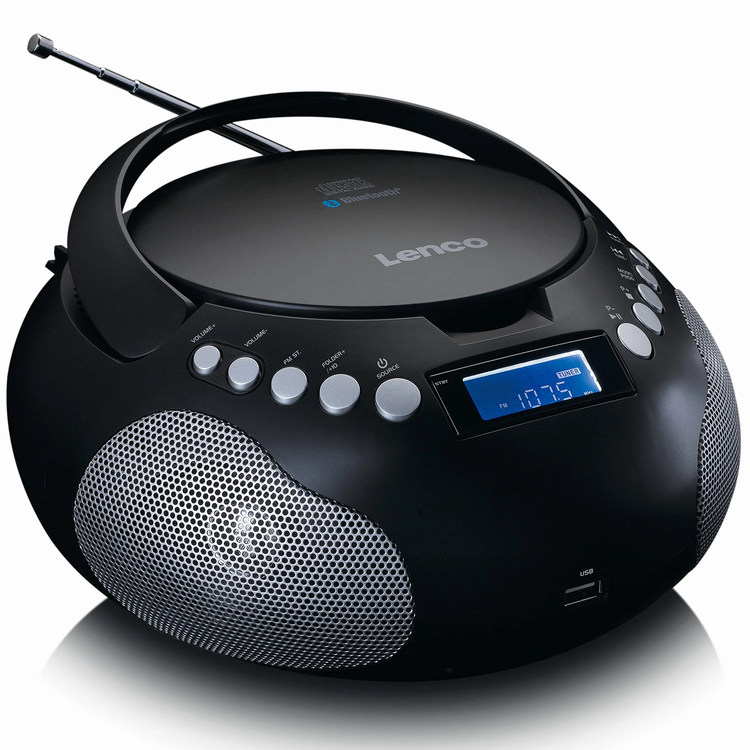 Lenco SCD-331 - Radio CD Portable - Bluetooth - Port USB - Stockage de titres programmable - Radio FM PLL - Écran LCD - Entrée AUX - Noir