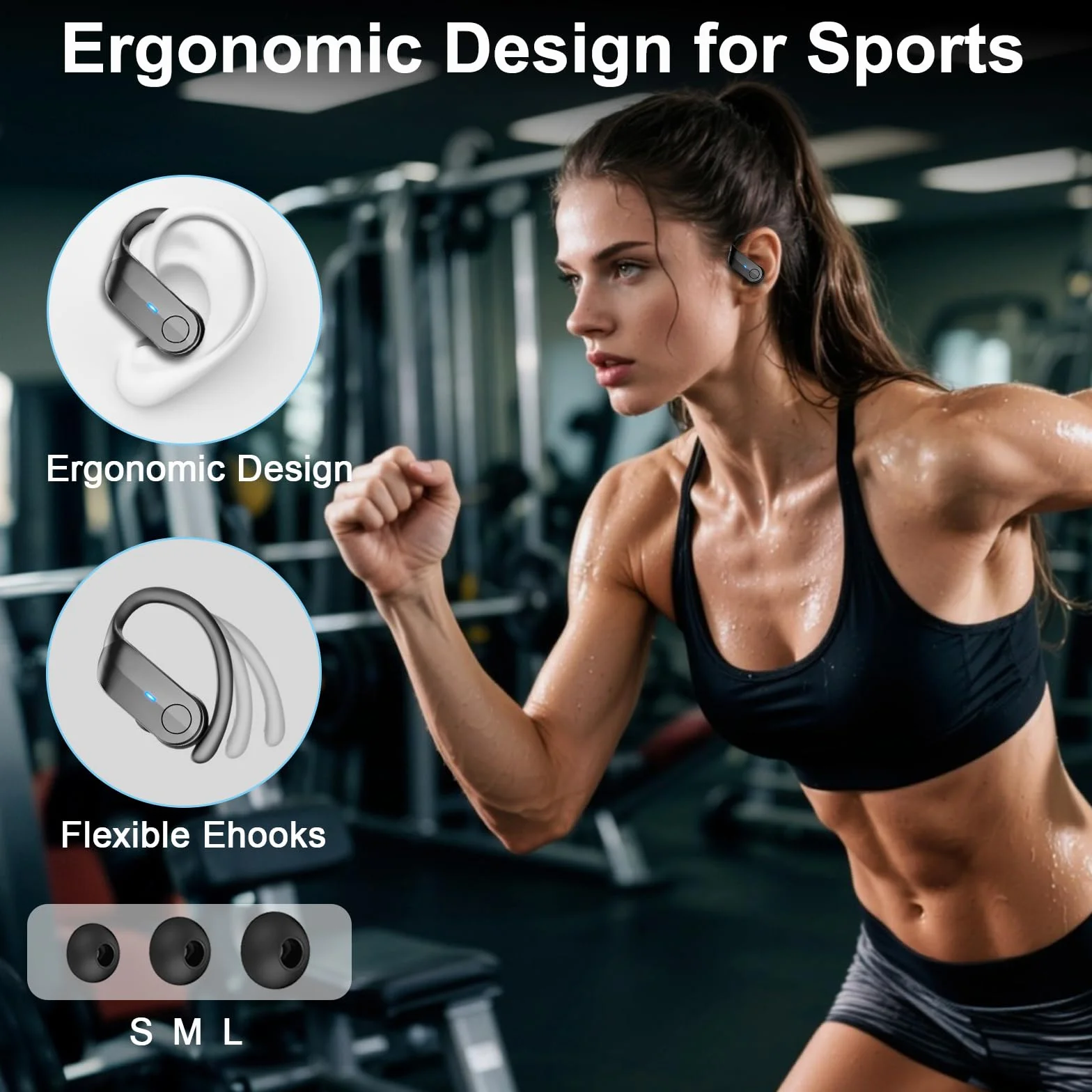 Ecouteurs Bluetooth sans Fil Sport, 2026 Ecouteurs sans Fil 5.4 avec HiFi Stéréo, Écouteur Running Étanches IPX8, 70H Oreillette Bluetooth avec ENC Réduction Bruit Mic, USB-C Charge/LED Casque, Noir