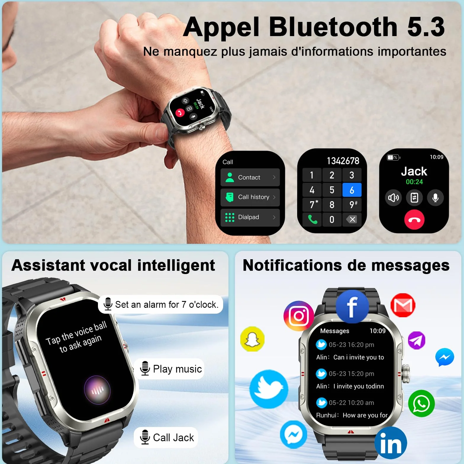 Smartwatch Homme Femme avec GPS Intégré, Appel Bluetooth, 110+ Sportifs, IP68, 2.06" HD pour Android iOS